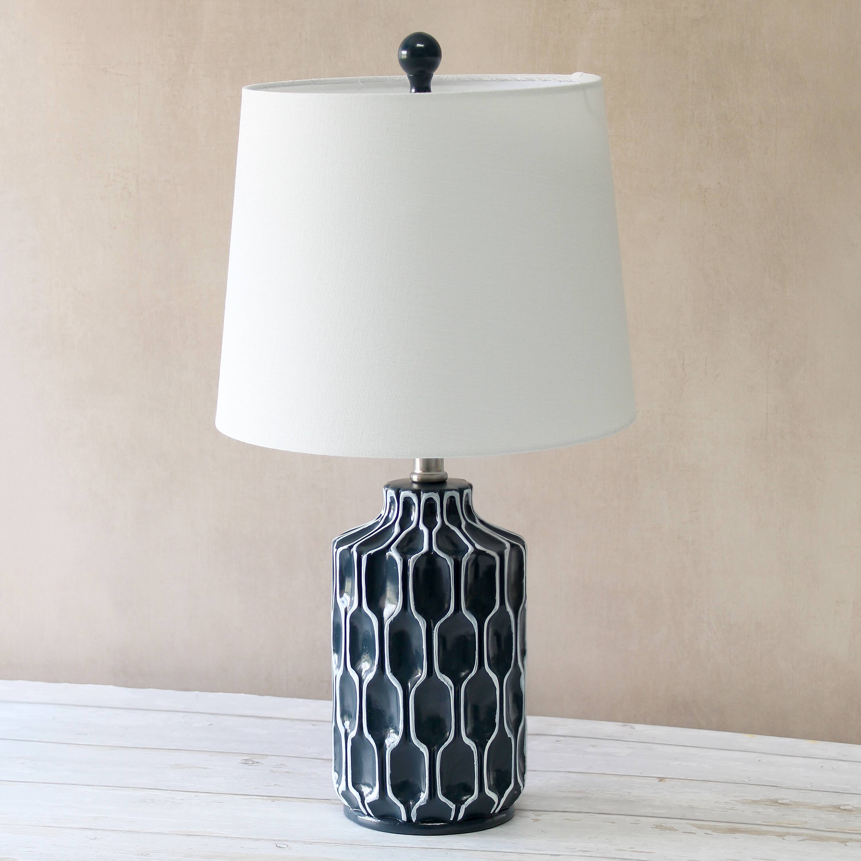 Lalia Home 22&#x22; Blue Moroccan Table Lamp with Fabric White Shade