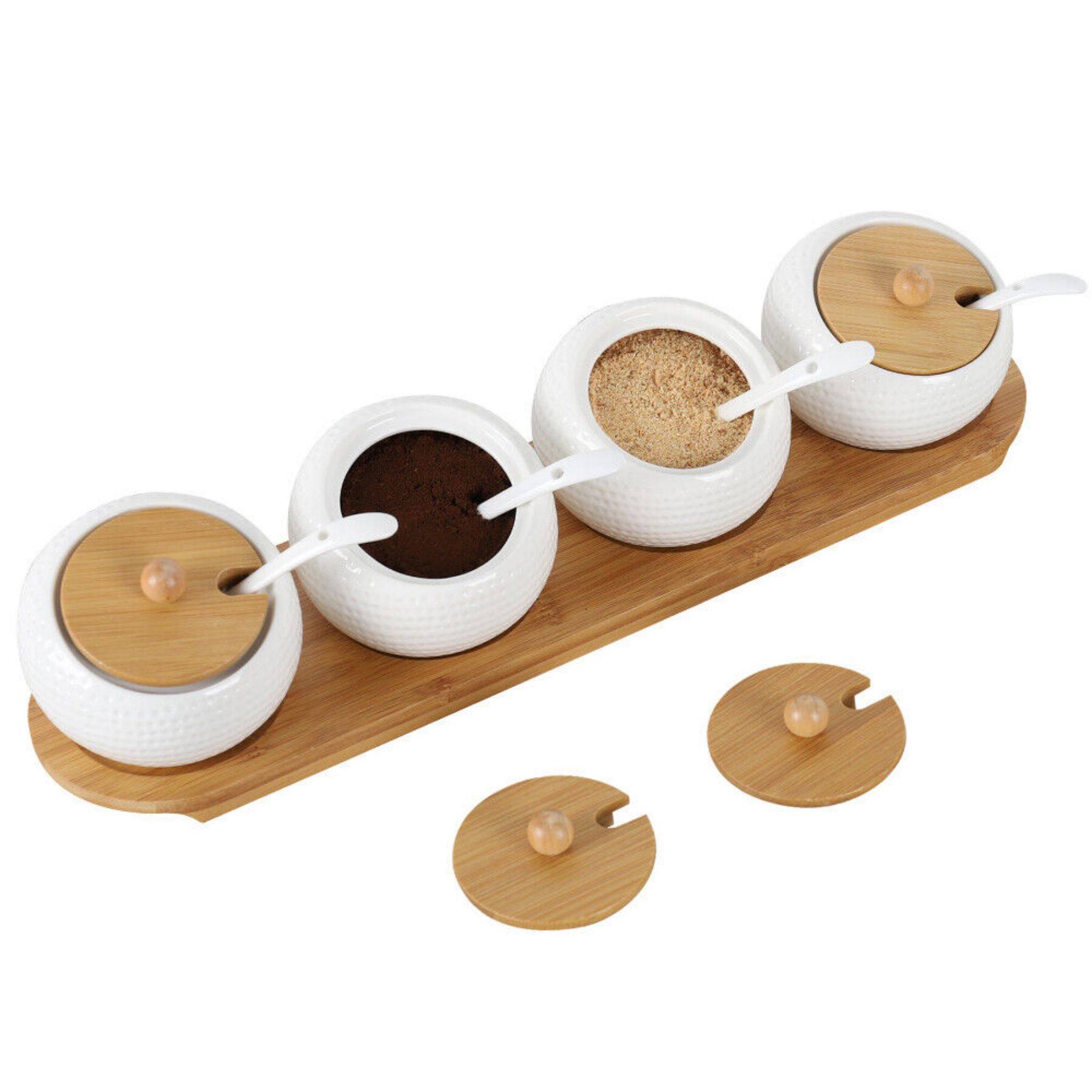 NEX™ White Ceramic Sugar Bowl Set with Bamboo Lids & Spoon