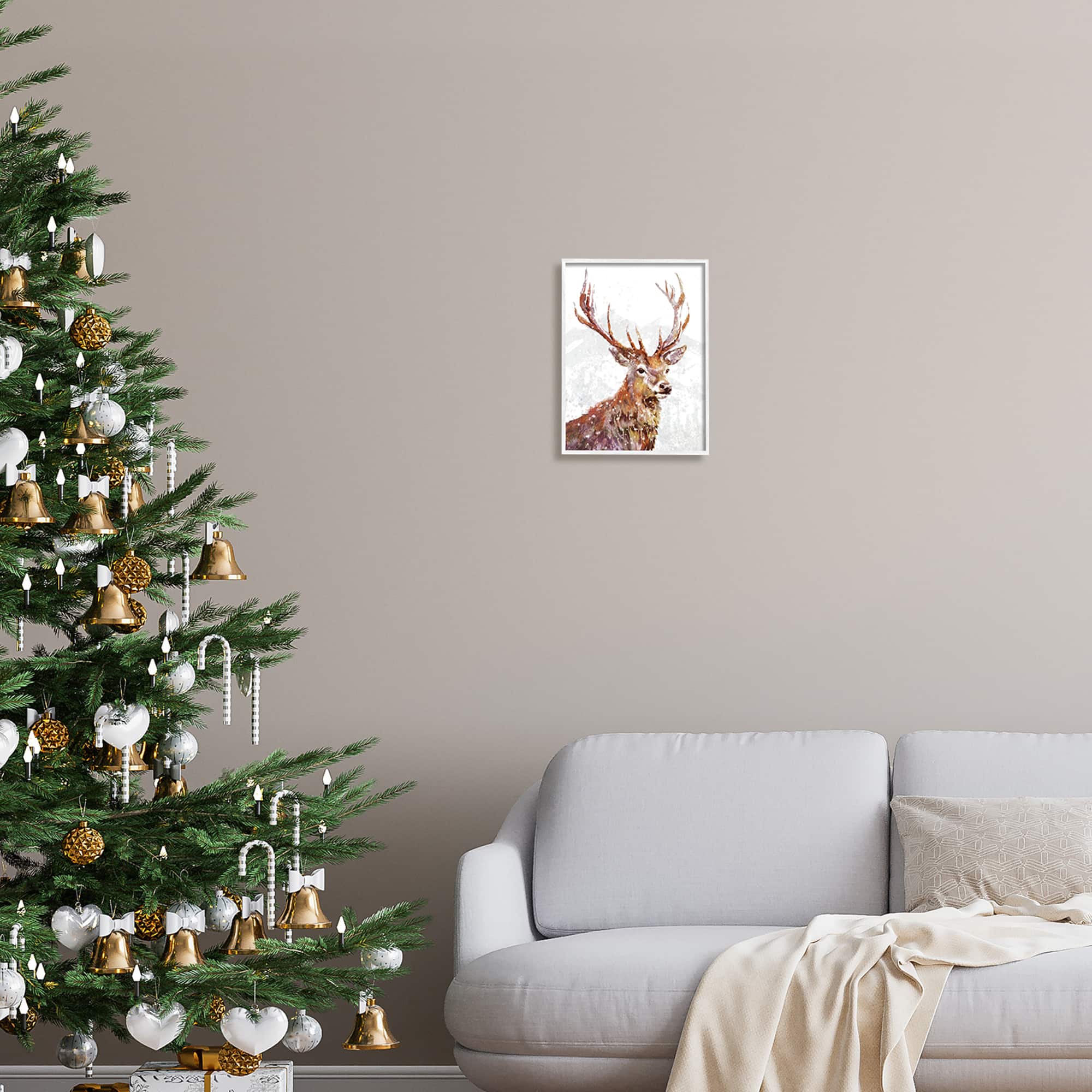 Stupell Industries Winter Deer Mountain Snowfall Framed Giclee Art