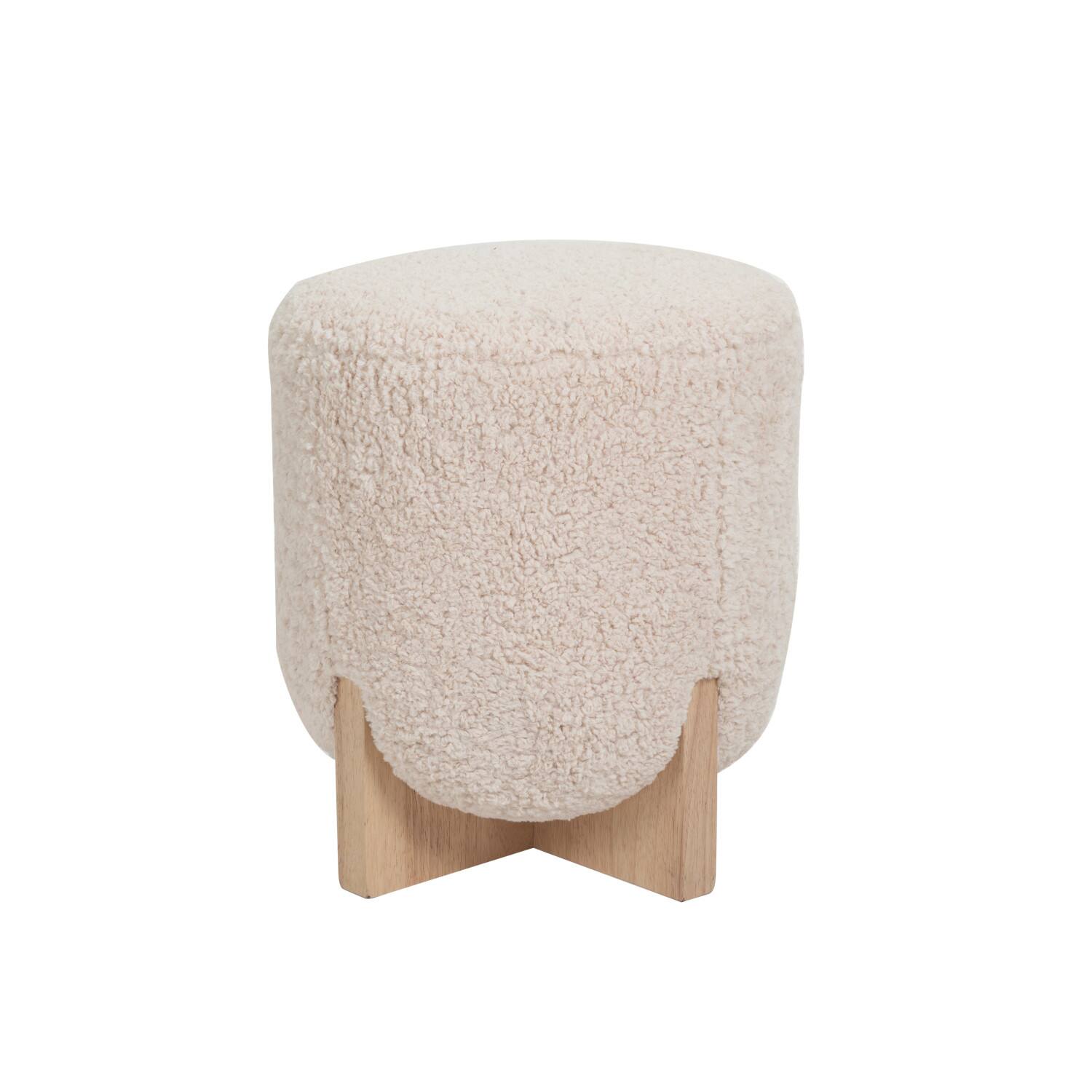 Hello Honey&#xAE; White Boucl&#xE9; Fabric Upholstered Ottoman