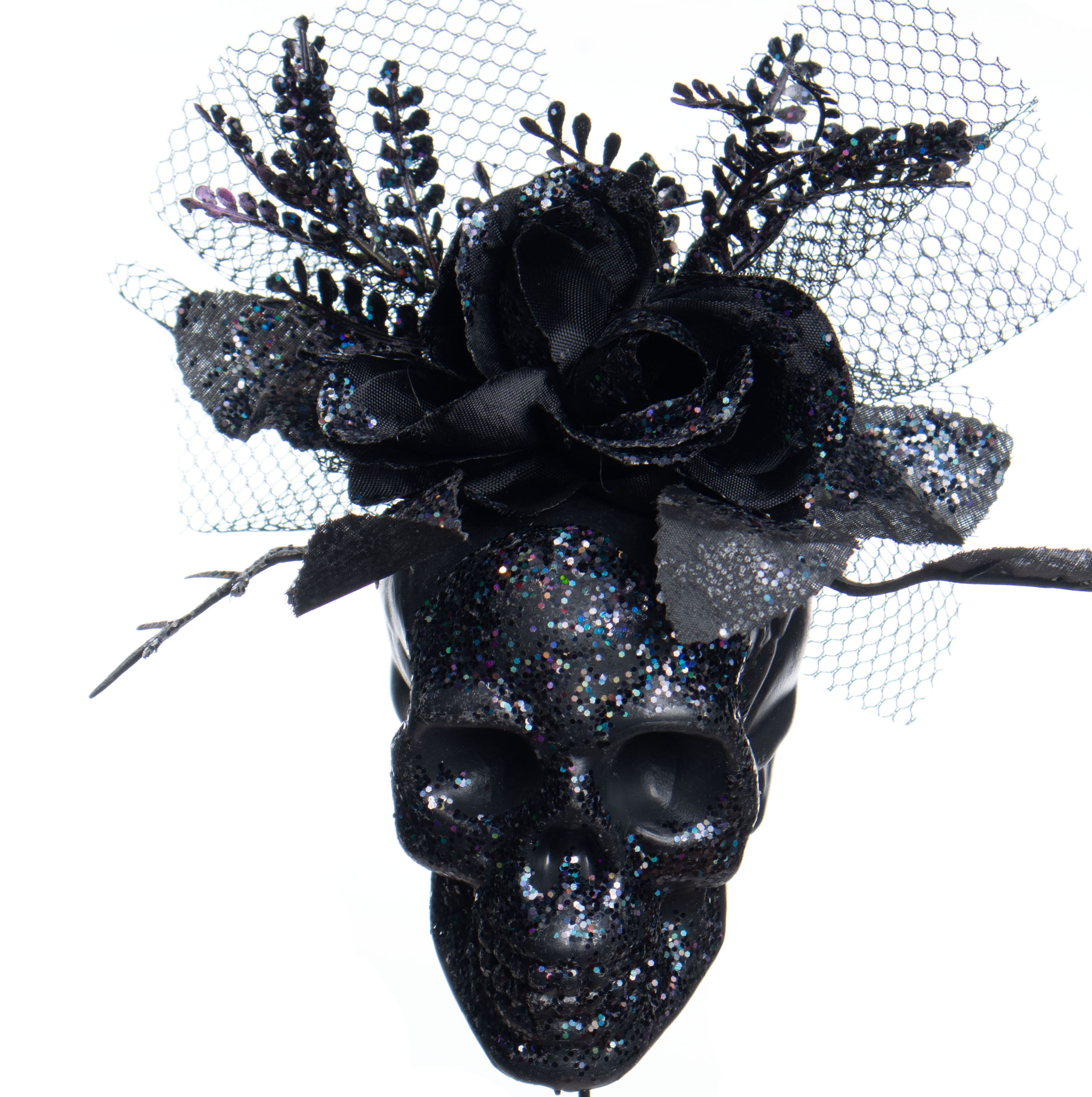 13&#x22; Black Glitter Skull &#x26; Roses Pick by Ashland&#xAE;