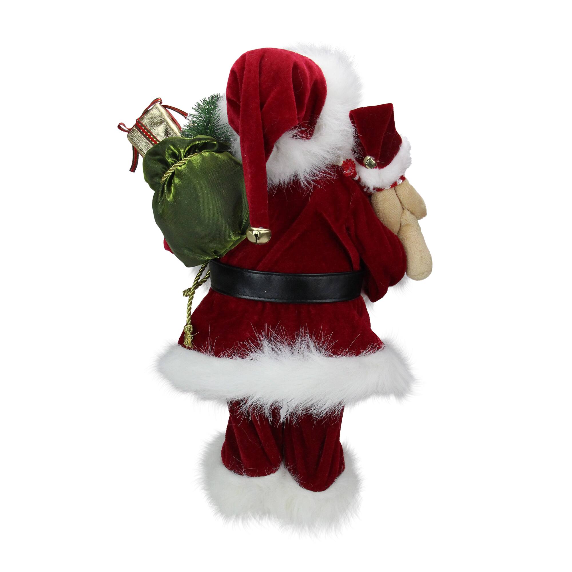 16&#x22; Traditional Standing Santa Claus with Teddy Bear &#x26; Gift Bag