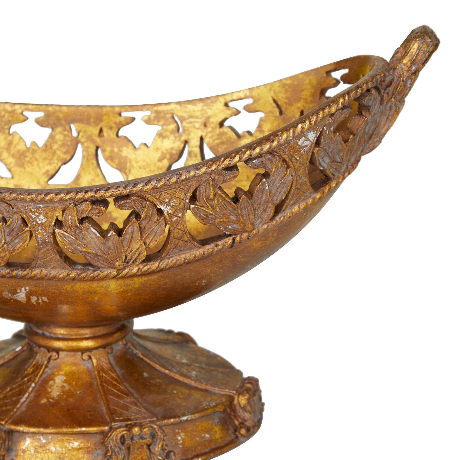 Bronze Polystone Traditional Decorative Bowl, 11" x 18" x 8"