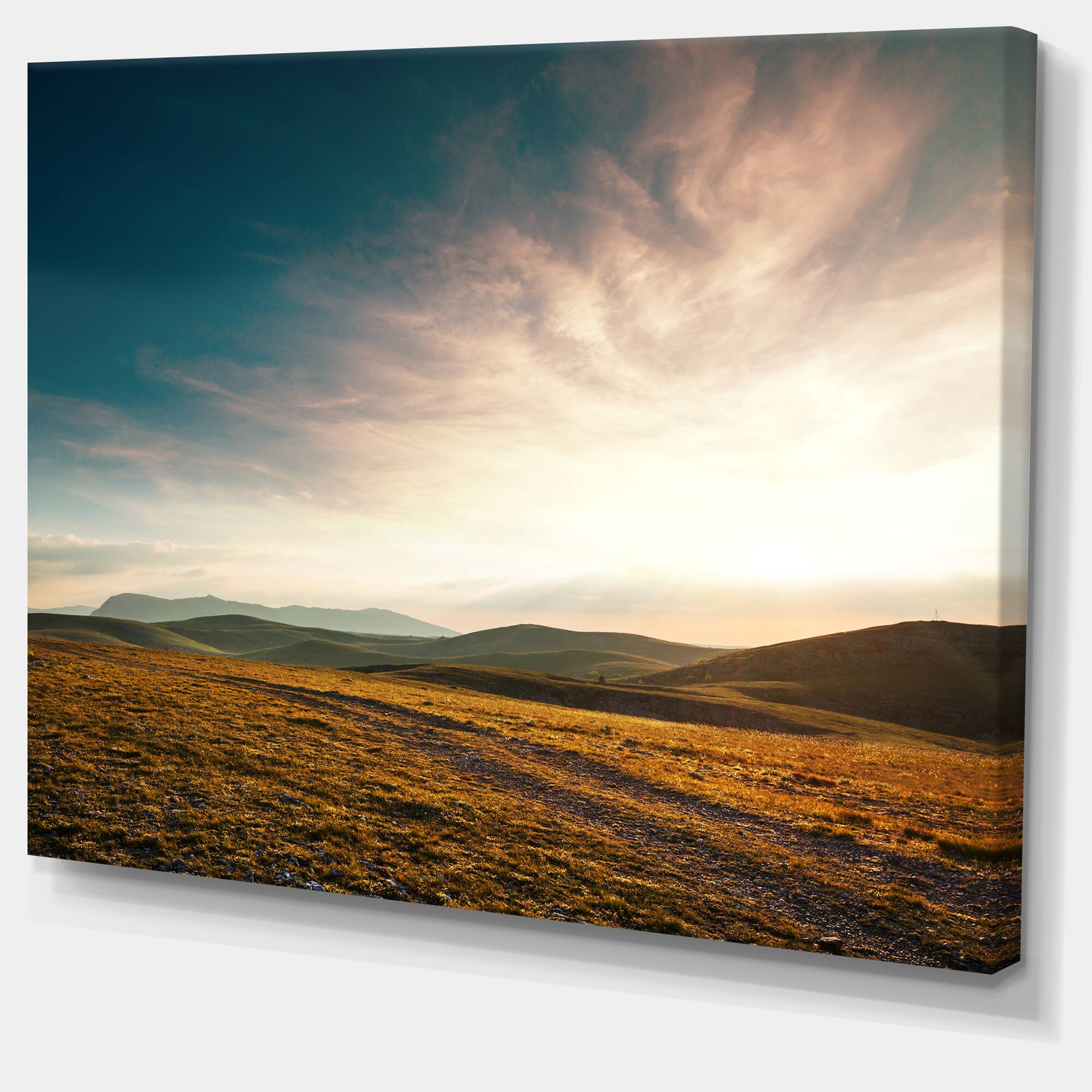 Designart - Pathway over Mountains At Sunset - Oversized Landscape Canvas Art