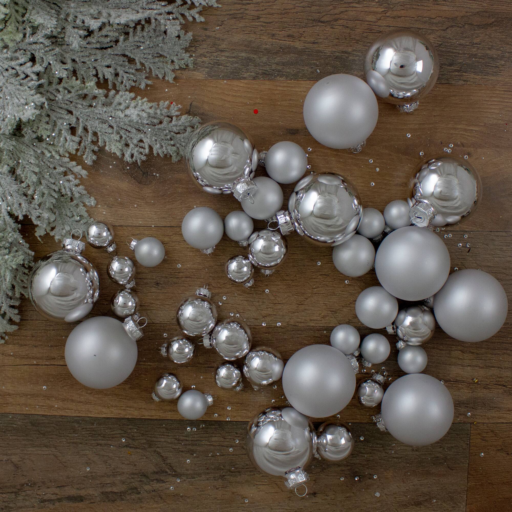 40ct. Shiny &#x26; Matte Silver Glass Ball Ornaments