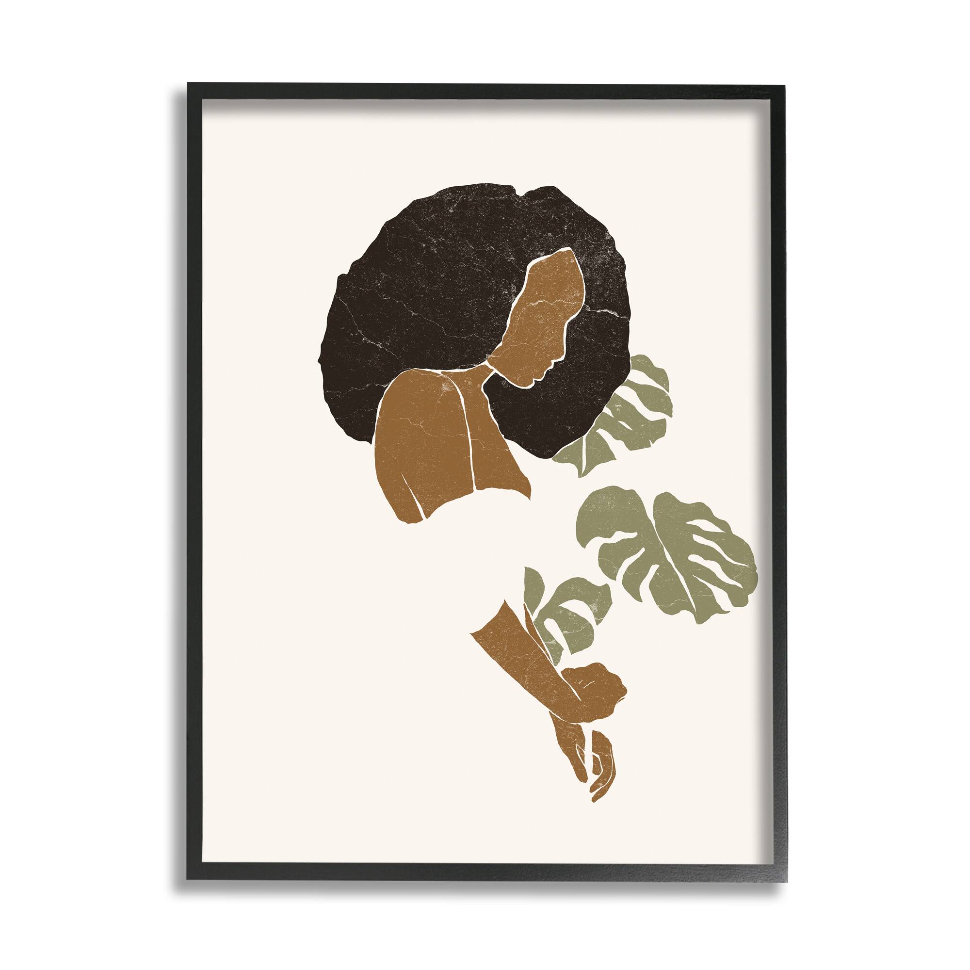 Stupell Industries Abstract Female Portrait Monsteras Minimal Earth Tones Framed Wall Art