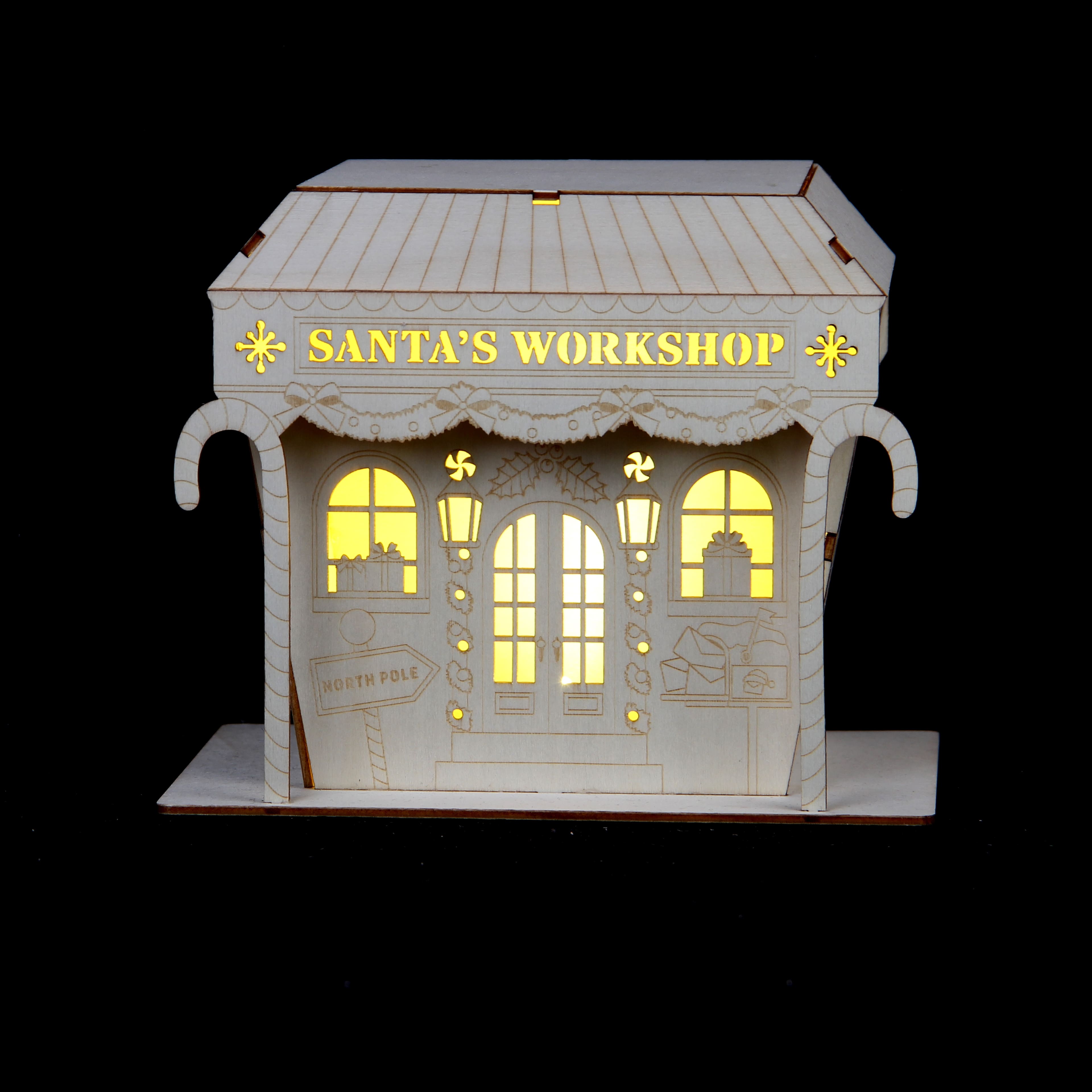 7&#x22; Unfinished Santa&#x27;s Workshop DIY LED Wood D&#xE9;cor by Make Market&#xAE;