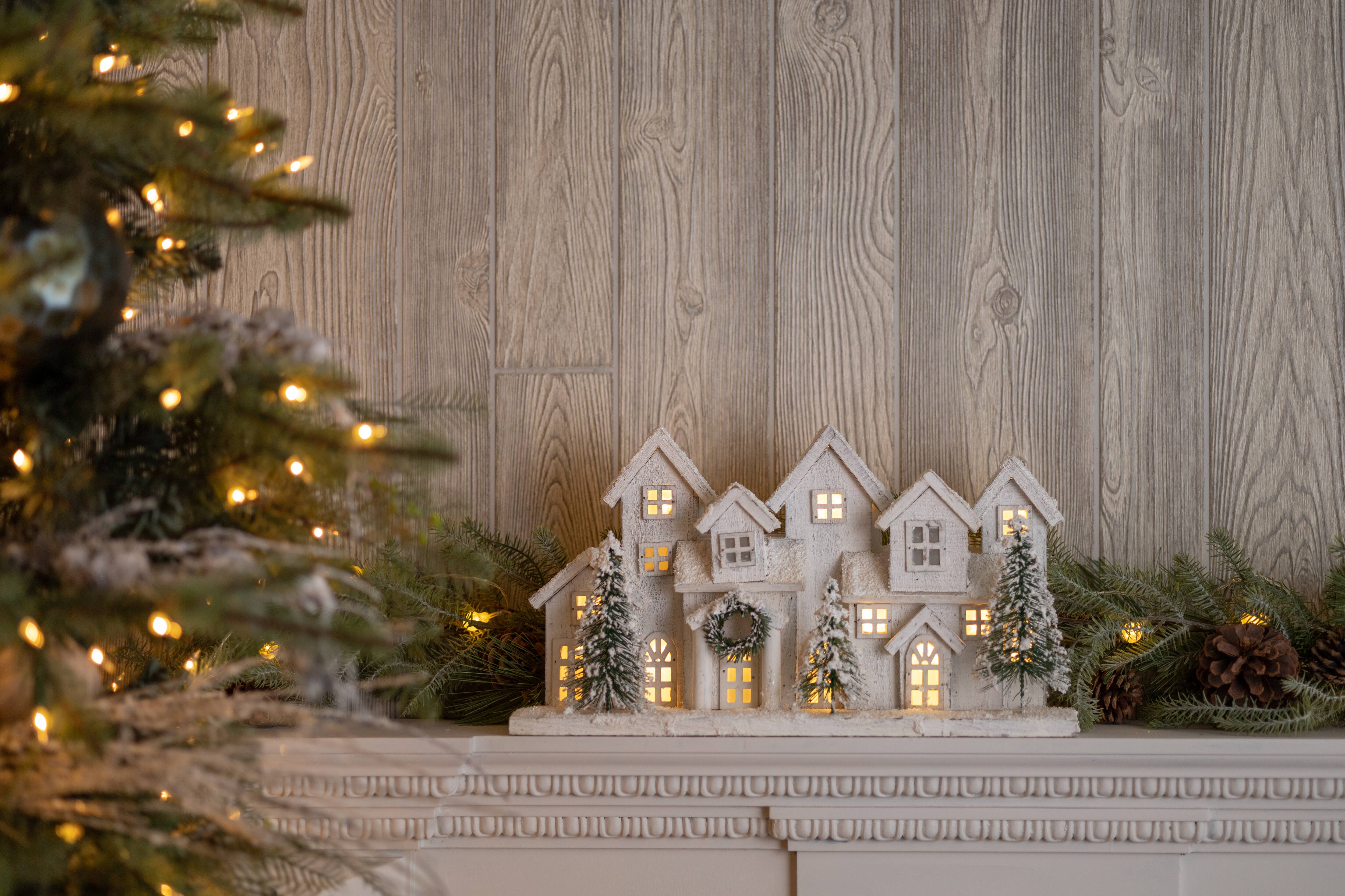 17" LED Flocked Winter Village Display