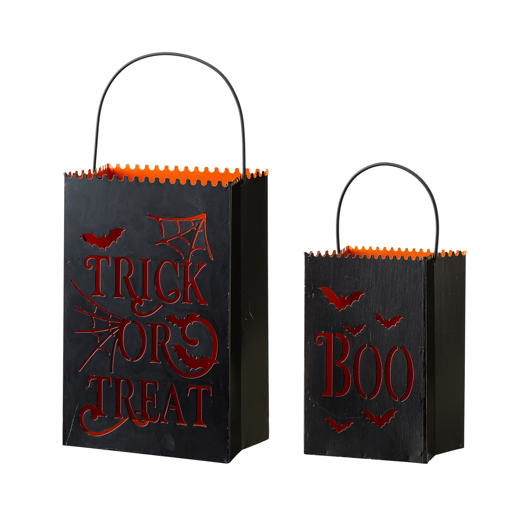 Glitzhome® Halloween Trick or Treat Metal Bucket Set