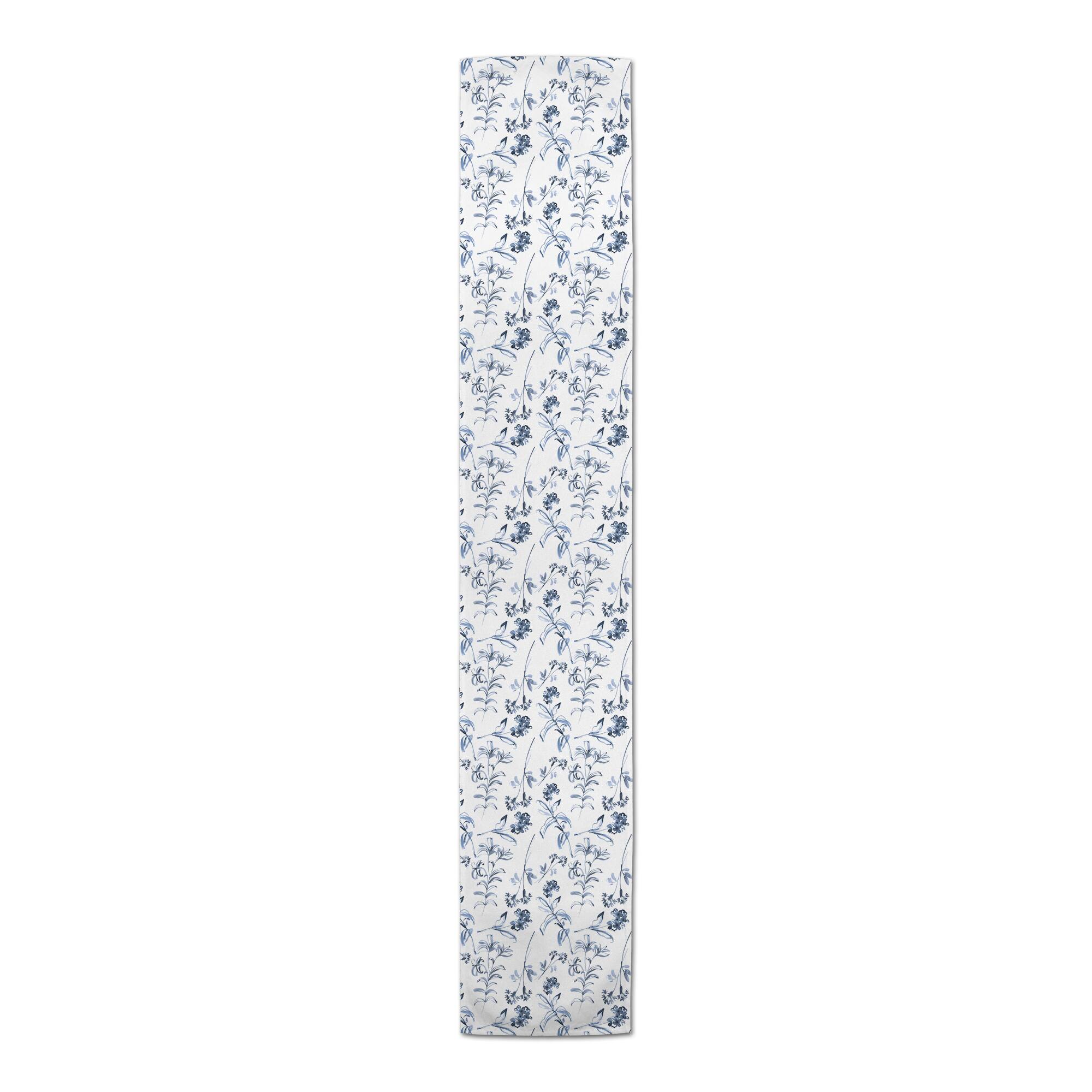 Blue Floral Pattern 16" x 90" Cotton Twill Runner