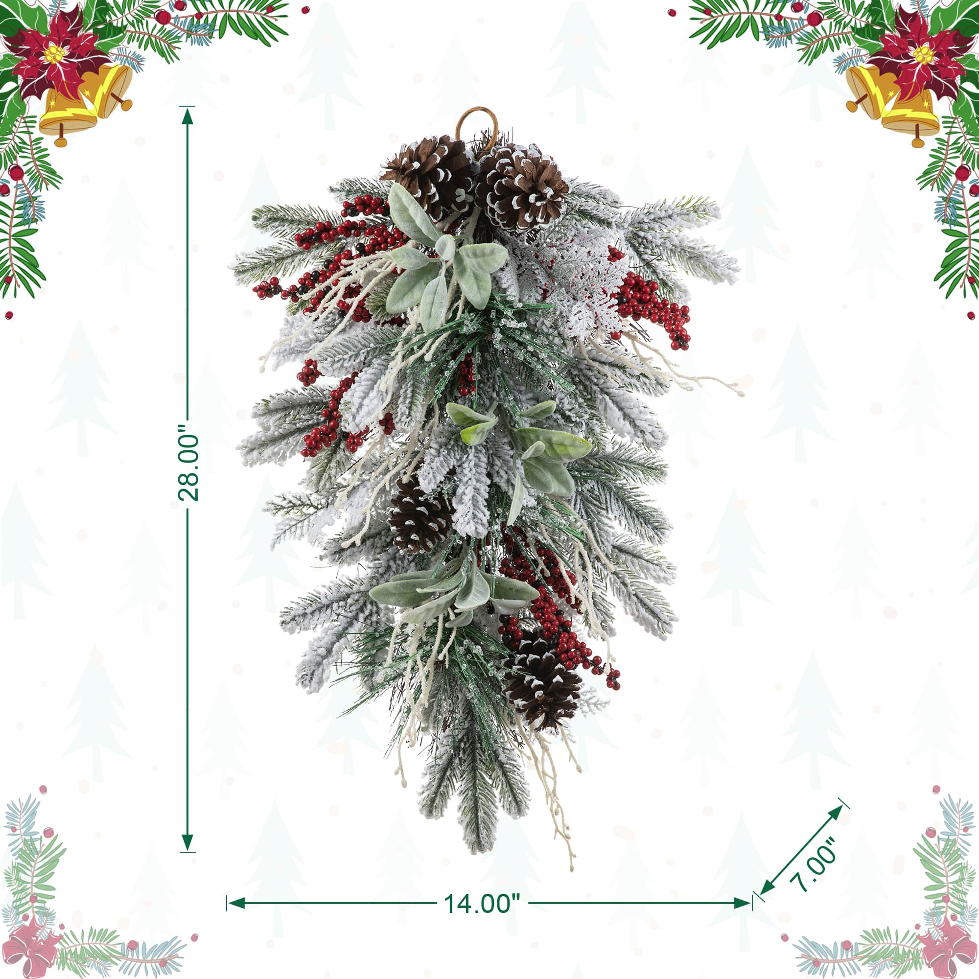 Glitzhome&#xAE; 28&#x22;Christmas Flocked Pinecone &#x26; Berry Teardrop