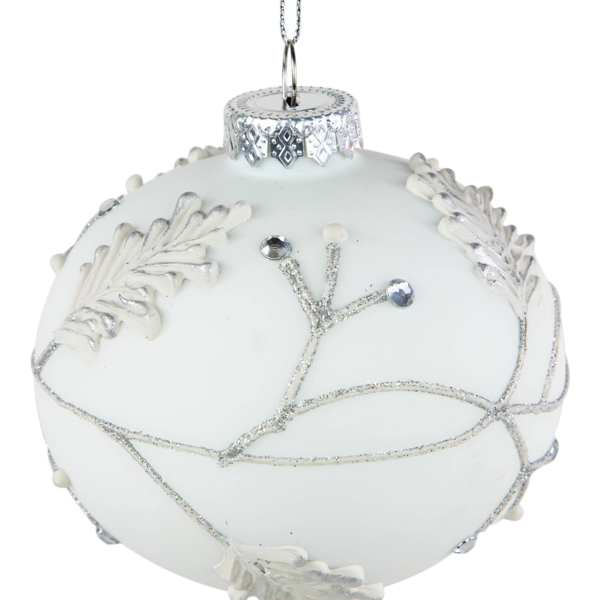 3.5" White & Silver Leaves Glass Onion Ornament