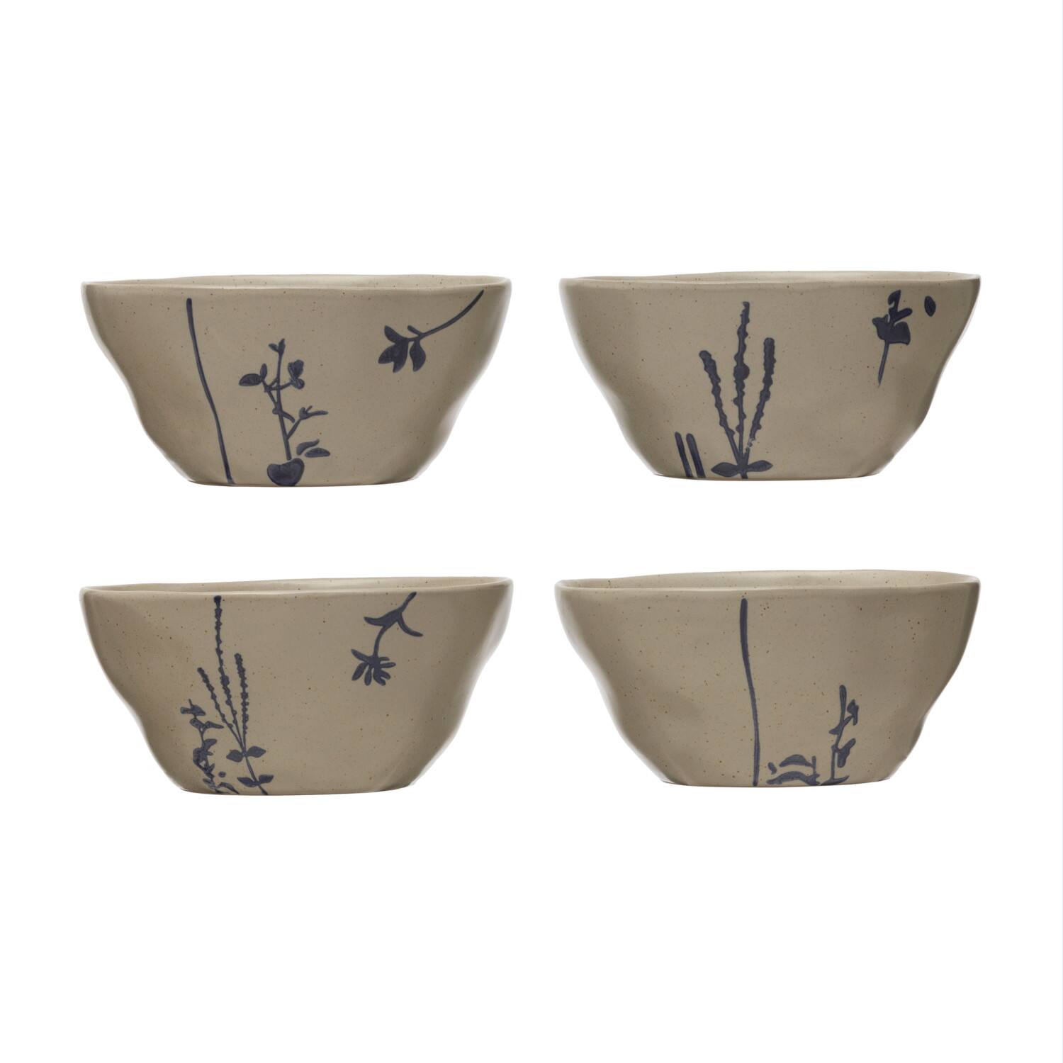 Hello Honey® Antique White & Blue Hand-Stamped Stoneware Bowl Set