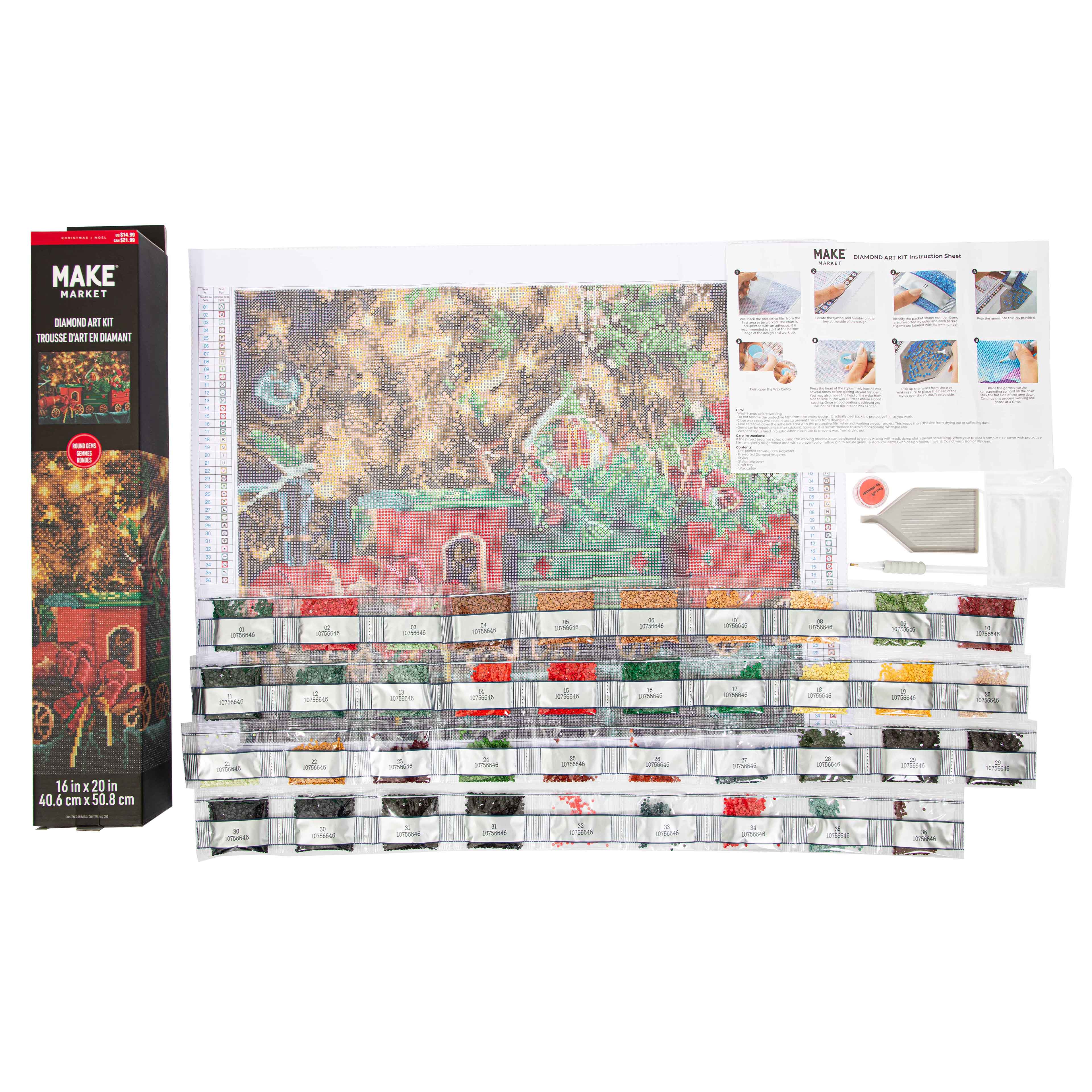 16&#x22; x 20&#x22; Christmas Train Diamond Art Kit by Make Market&#xAE;