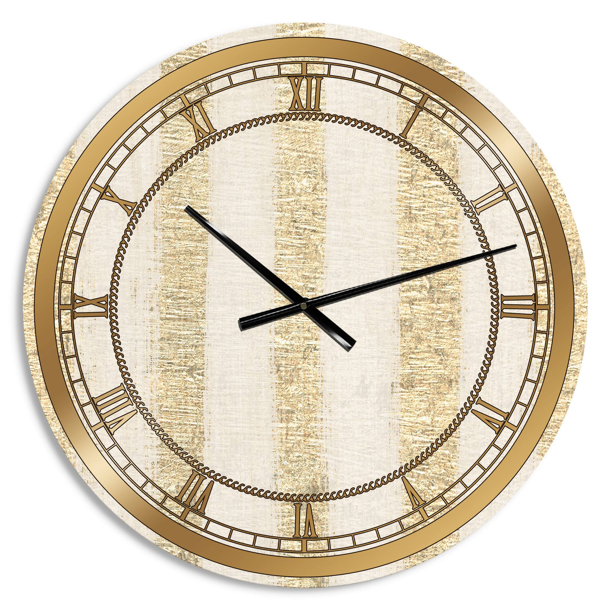 Designart 'Gold Glam Stipes Pattern Glam Wall Clock