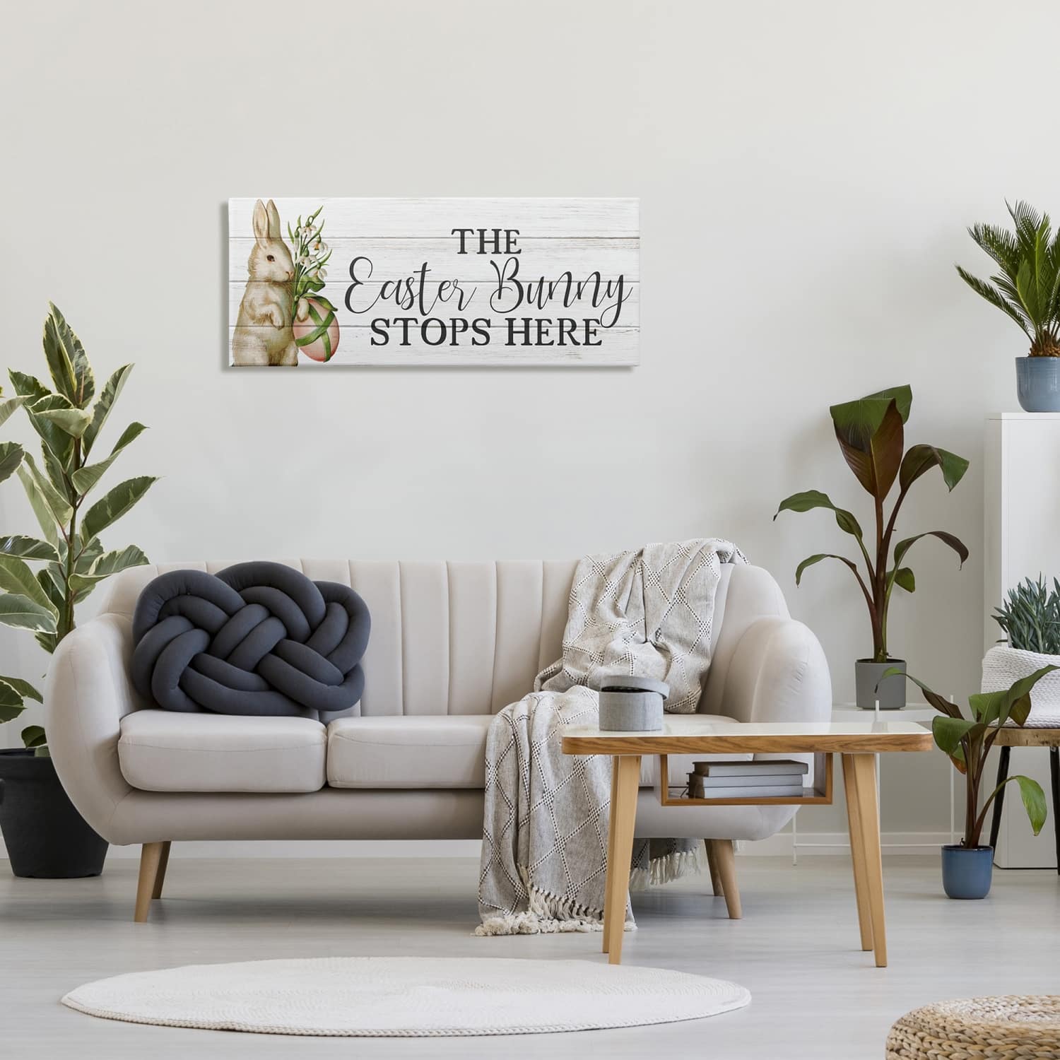 Stupell Industries Easter Bunny Stops Here Country Grain Pattern Phrase Canvas Wall Art