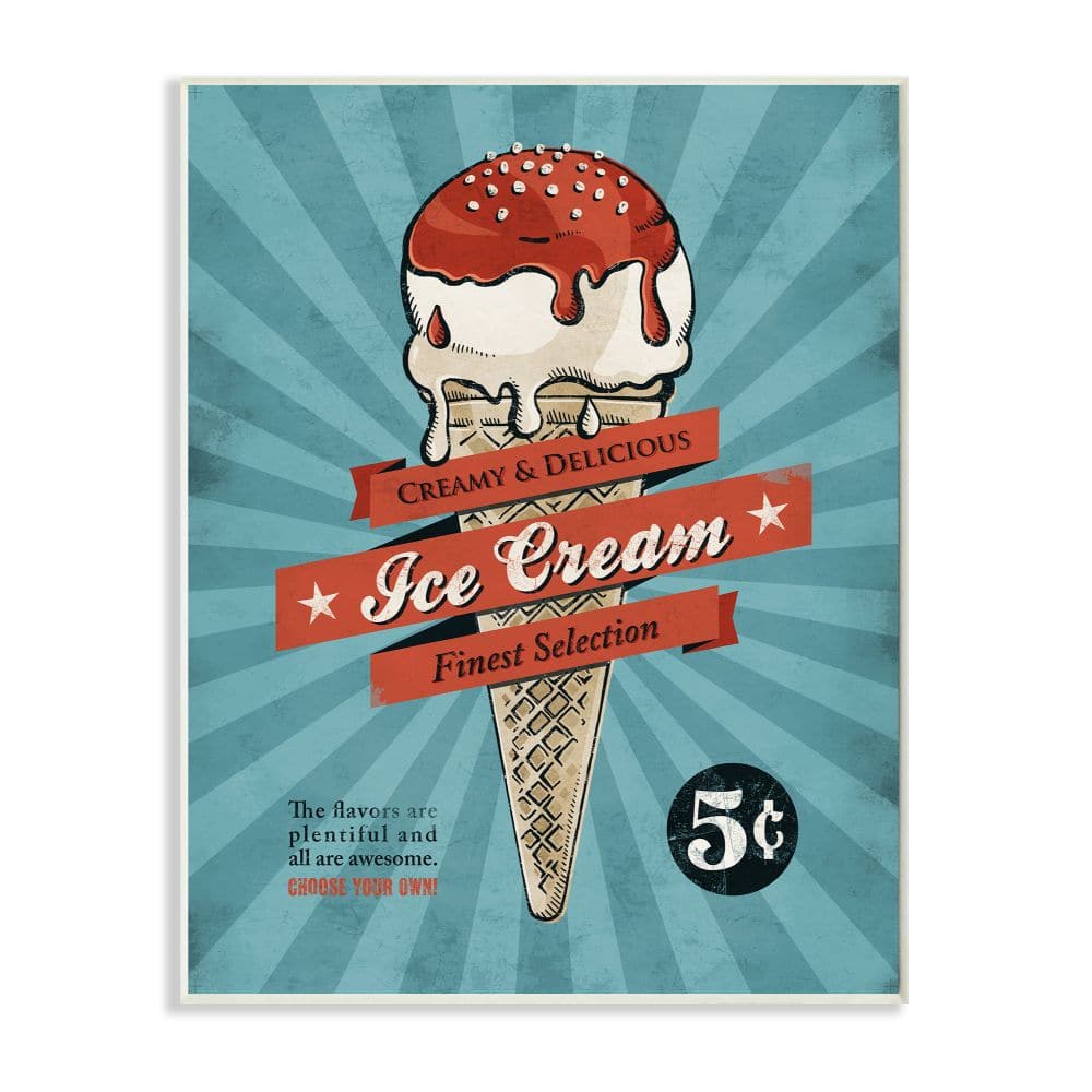 Stupell Industries Retro Ice Cream Parlor Wooden Wall Plaque