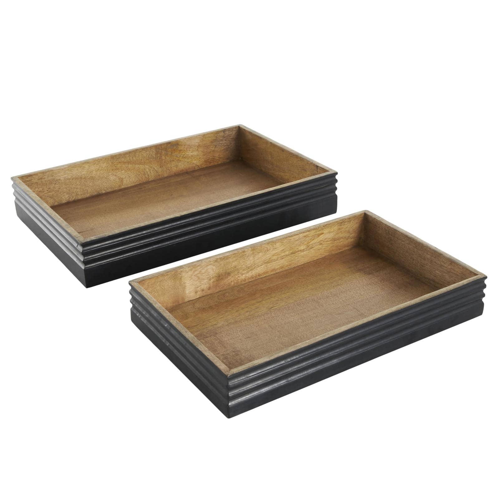 Brown Mango Wood Handmade Tray Set with Black Groove Exterior