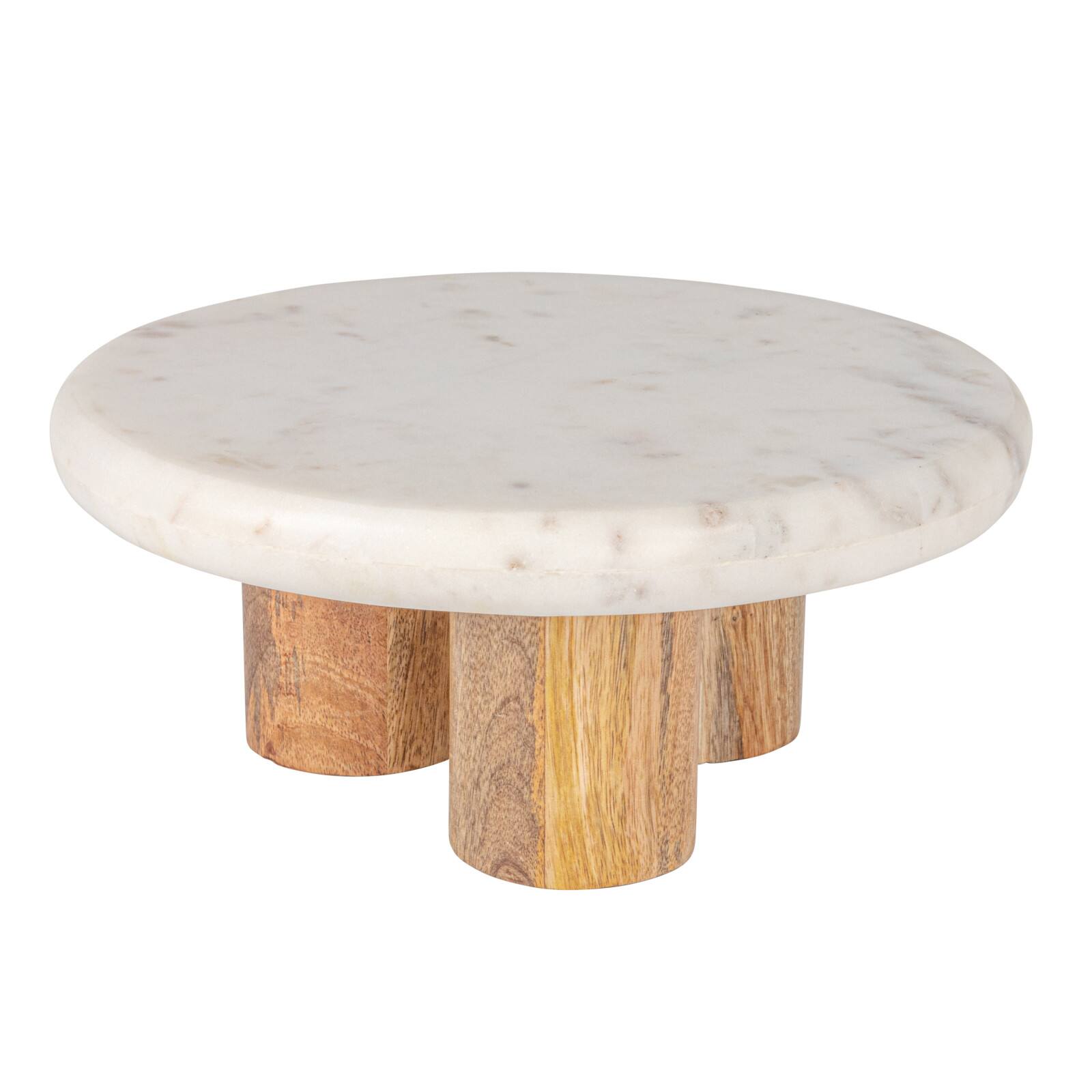 Hello Honey® 15" White Round Elevated Marble & Wood Food Pedestal