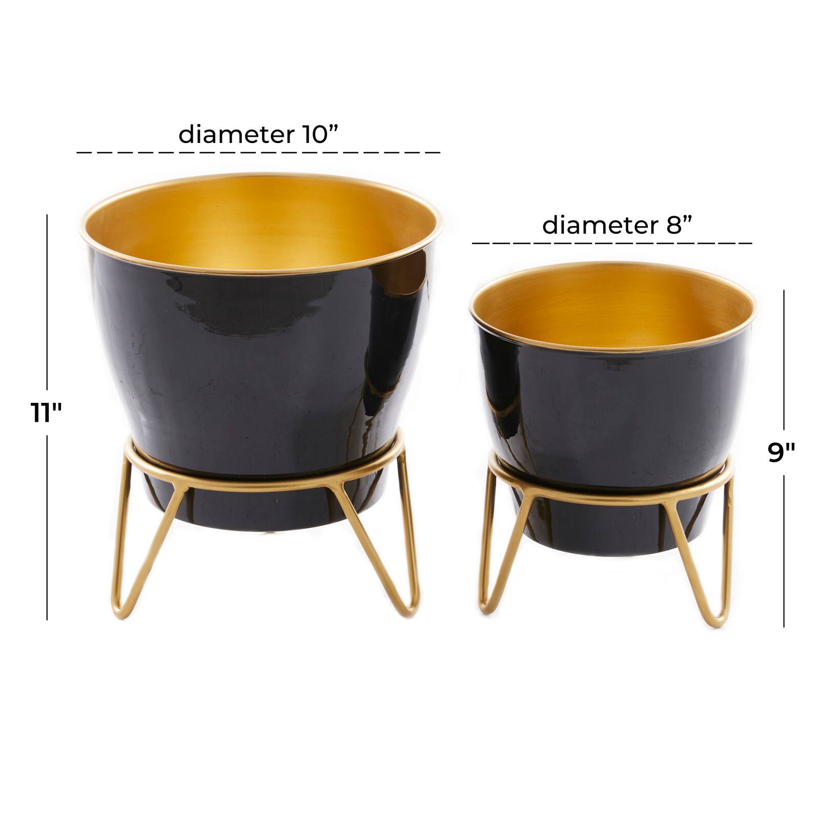 Set of 2 Black Iron Modern Planter, 11" x 10" x 10"