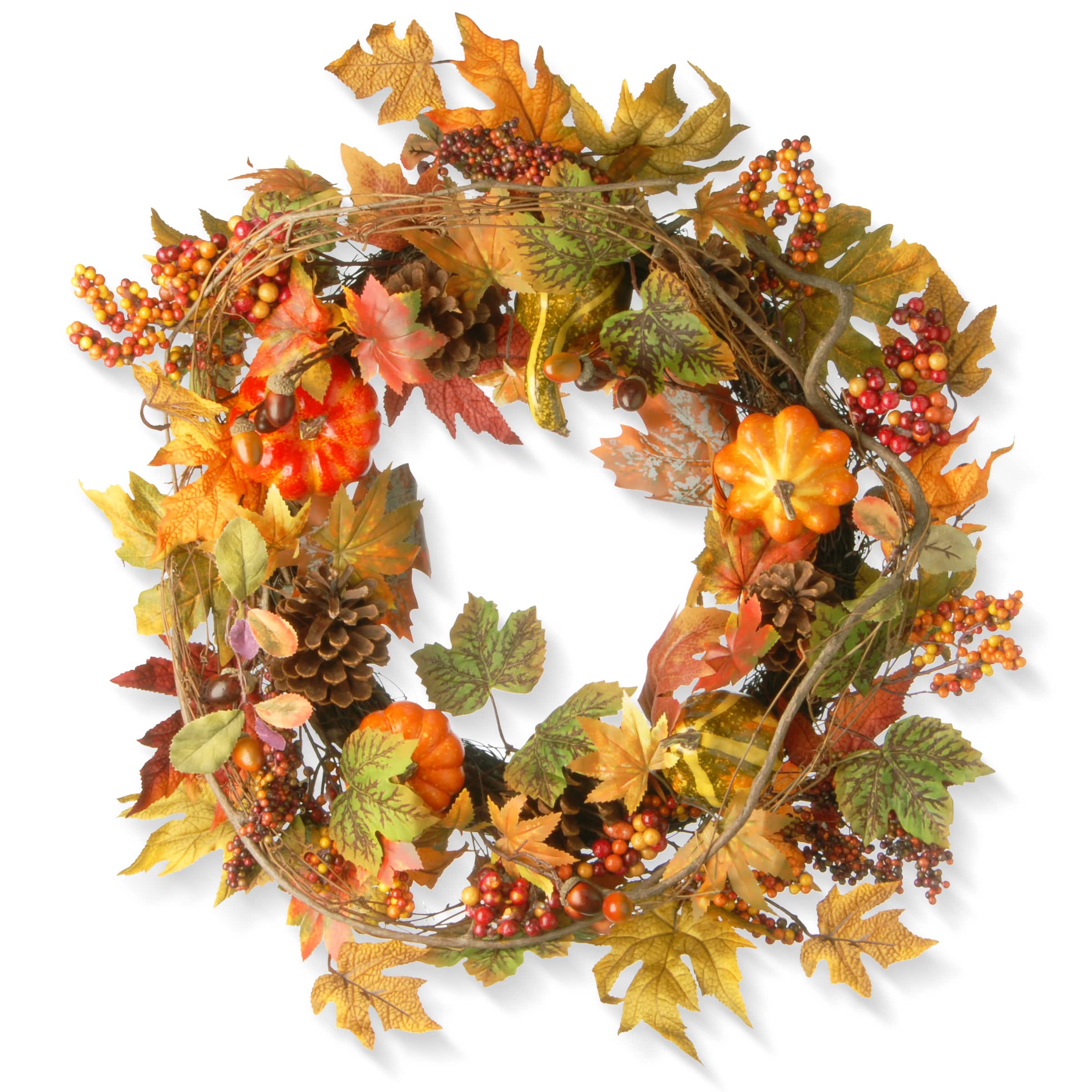 24'' Decorated Maple Leaf with Pumpkins Wreath