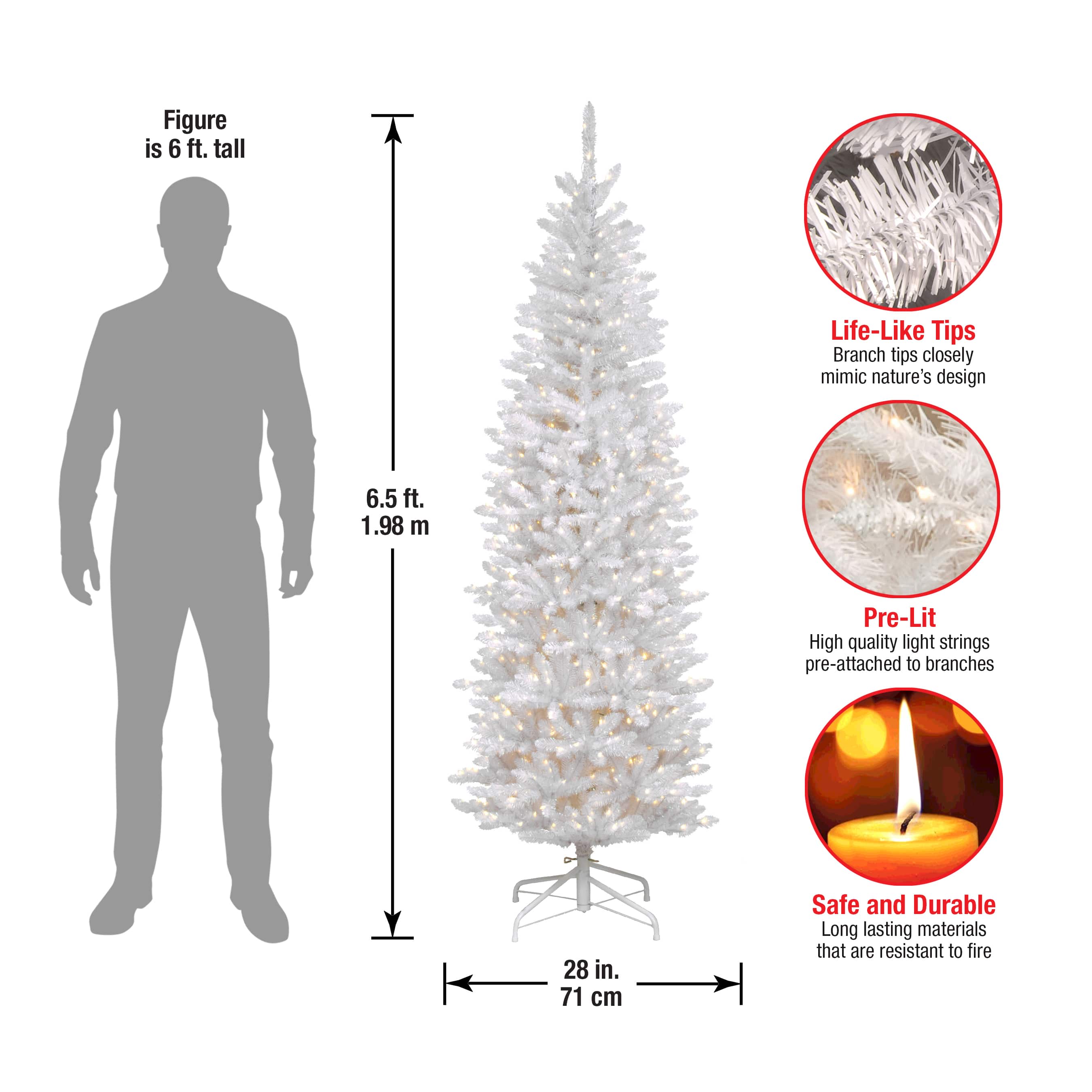6.5 ft. Pre-Lit Kingswood&#x2122; White Fir Hinged Pencil Artificial Christmas Tree, Clear Lights