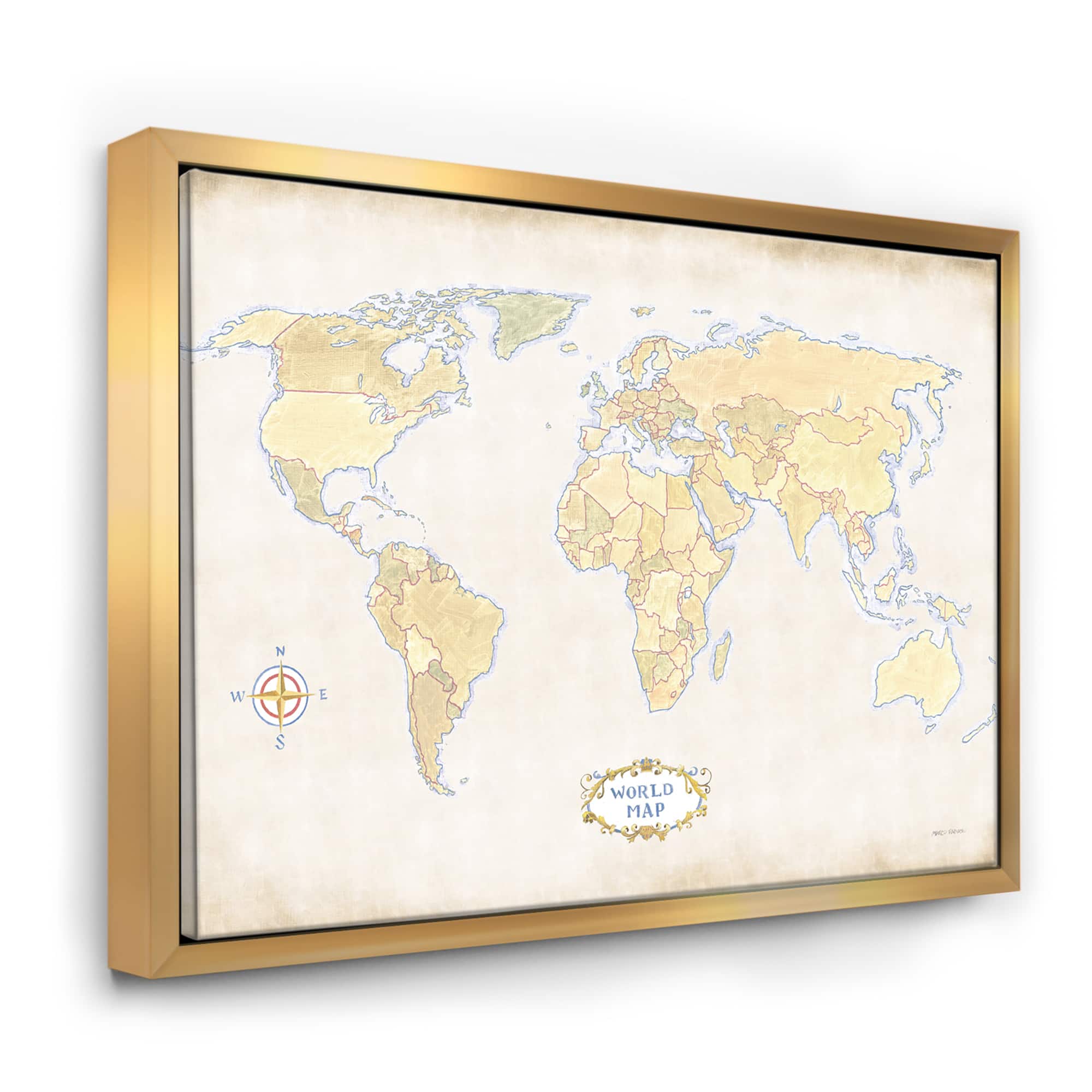 Designart - World Trekker I Crop - Map Canvas in Gold Frame