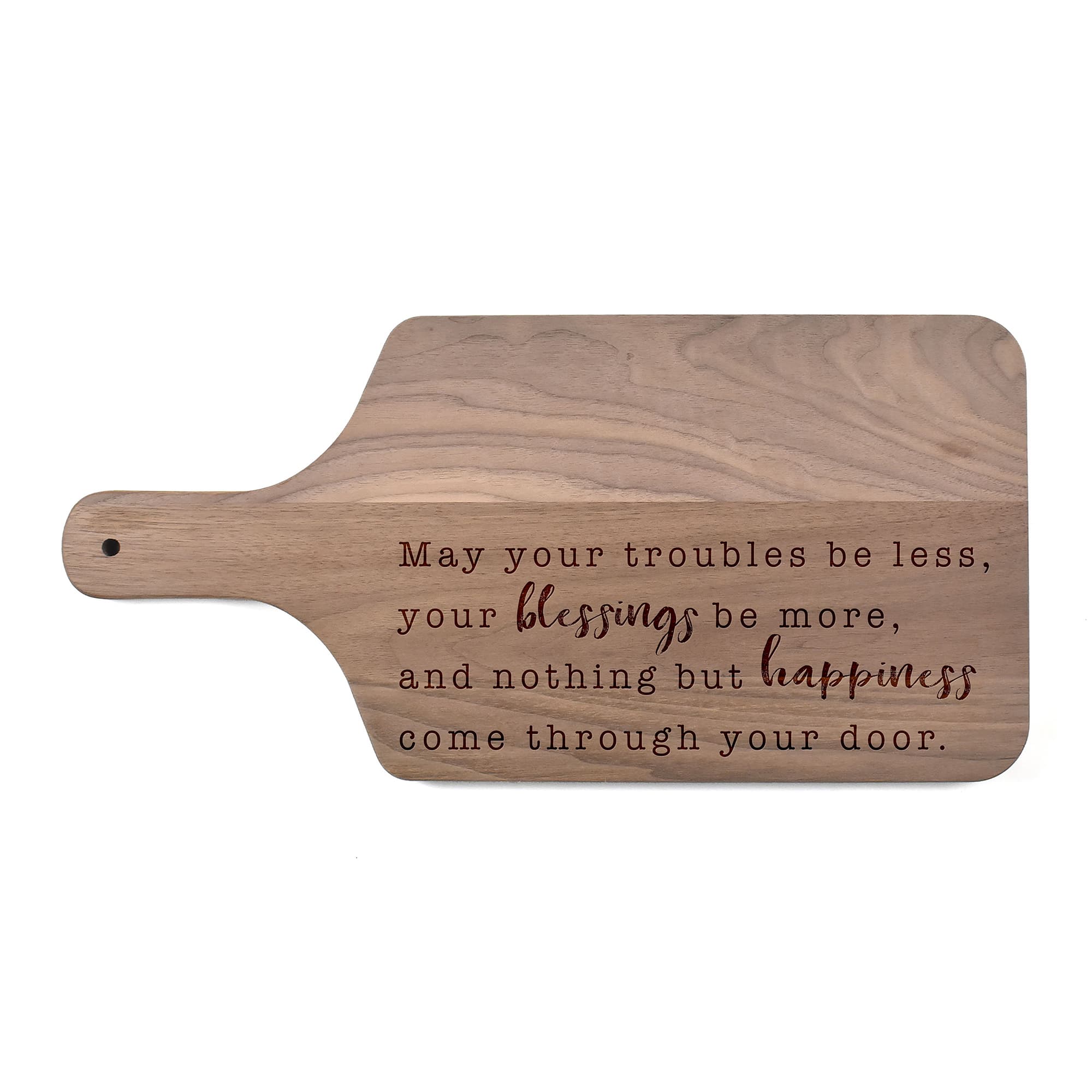 8&#x22; x 17&#x22; Blessings Be More Walnut Paddle Cutting Board