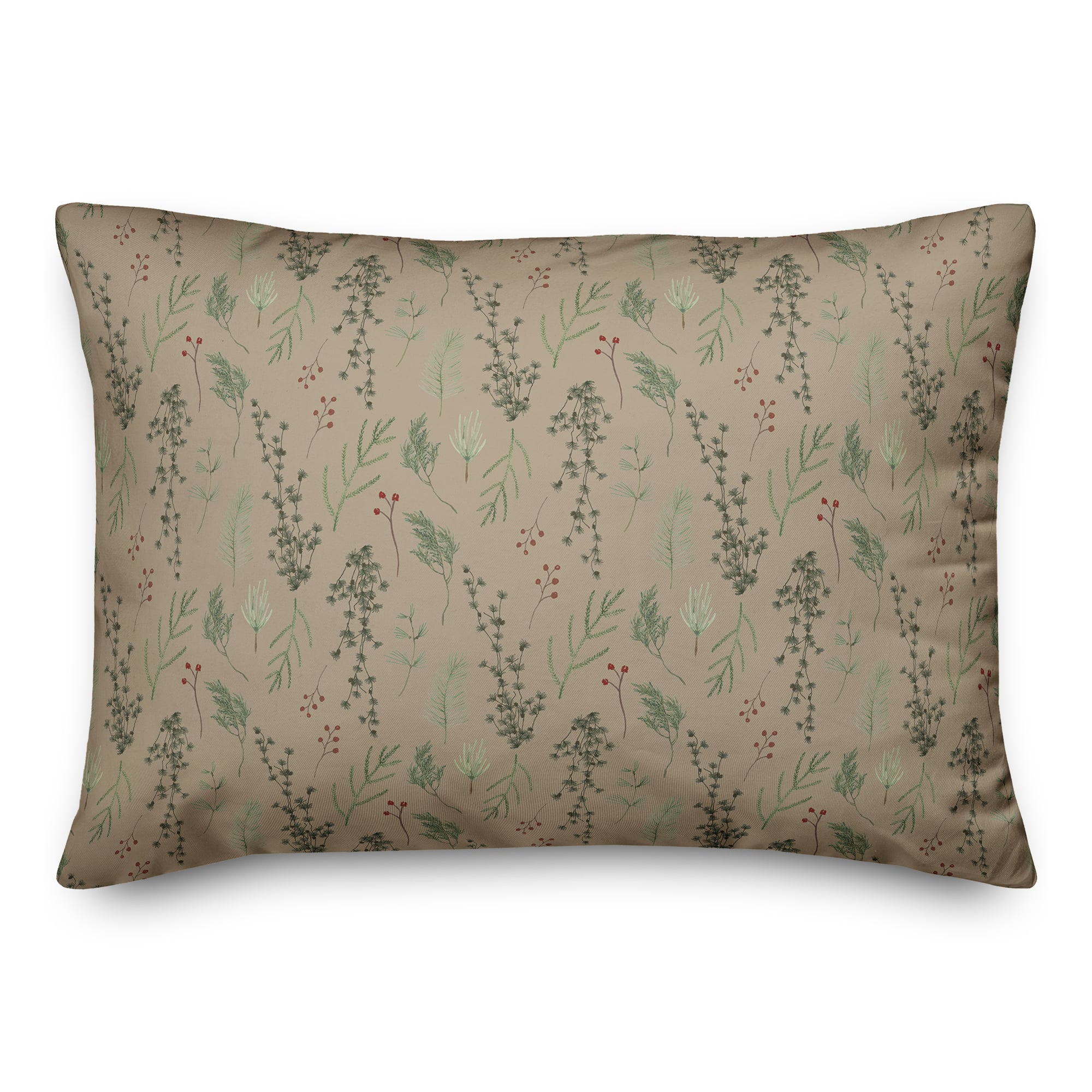 Pine Greenery on Brown Rectangle Throw Pillow
