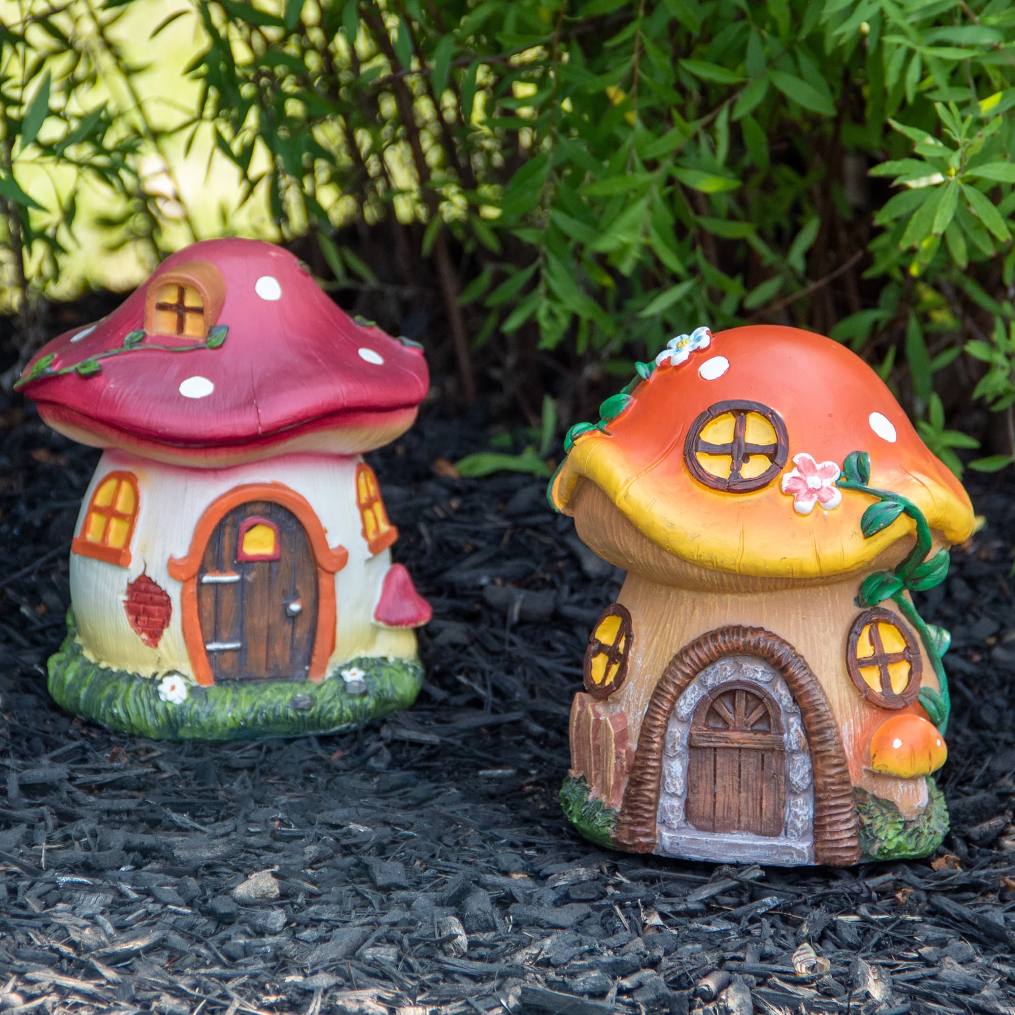 6.25&#x22; Orange Mushroom House Outdoor Garden Statue