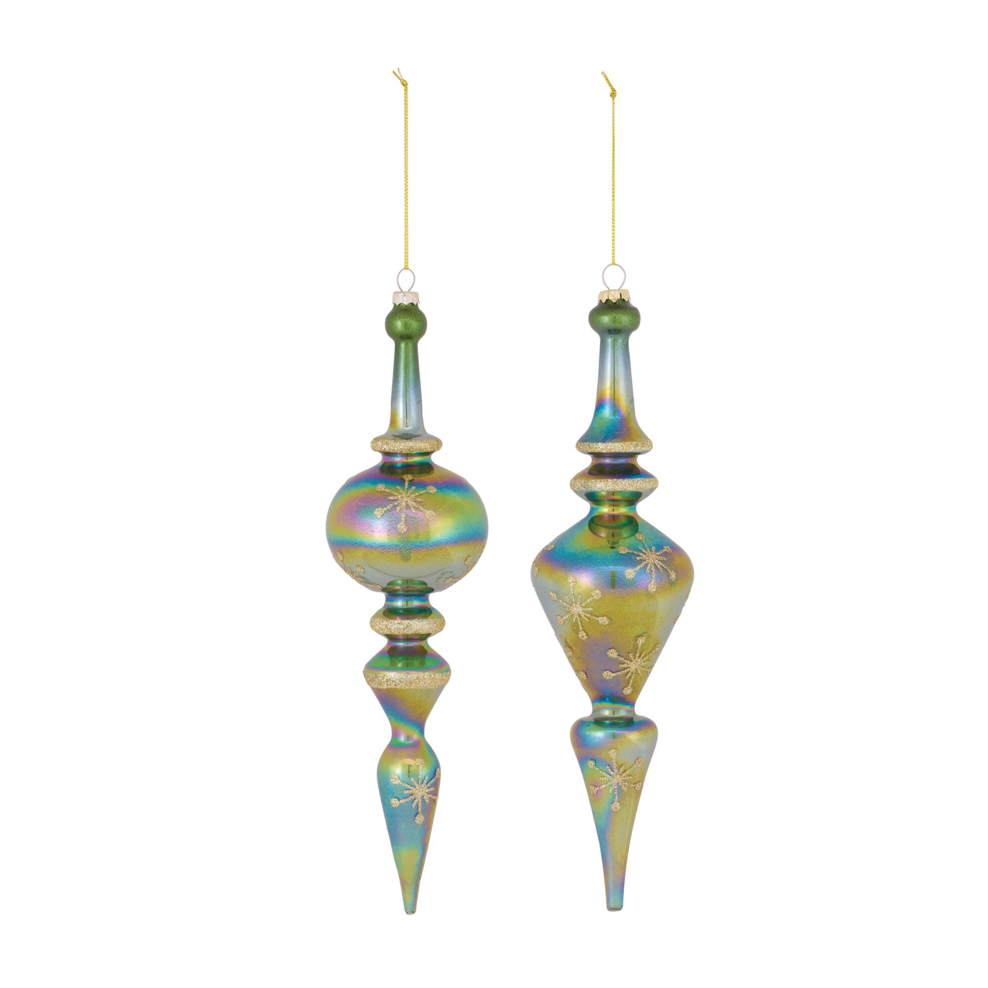 4ct. 13&#x22; Iridescent Glass Finial Drop Ornaments