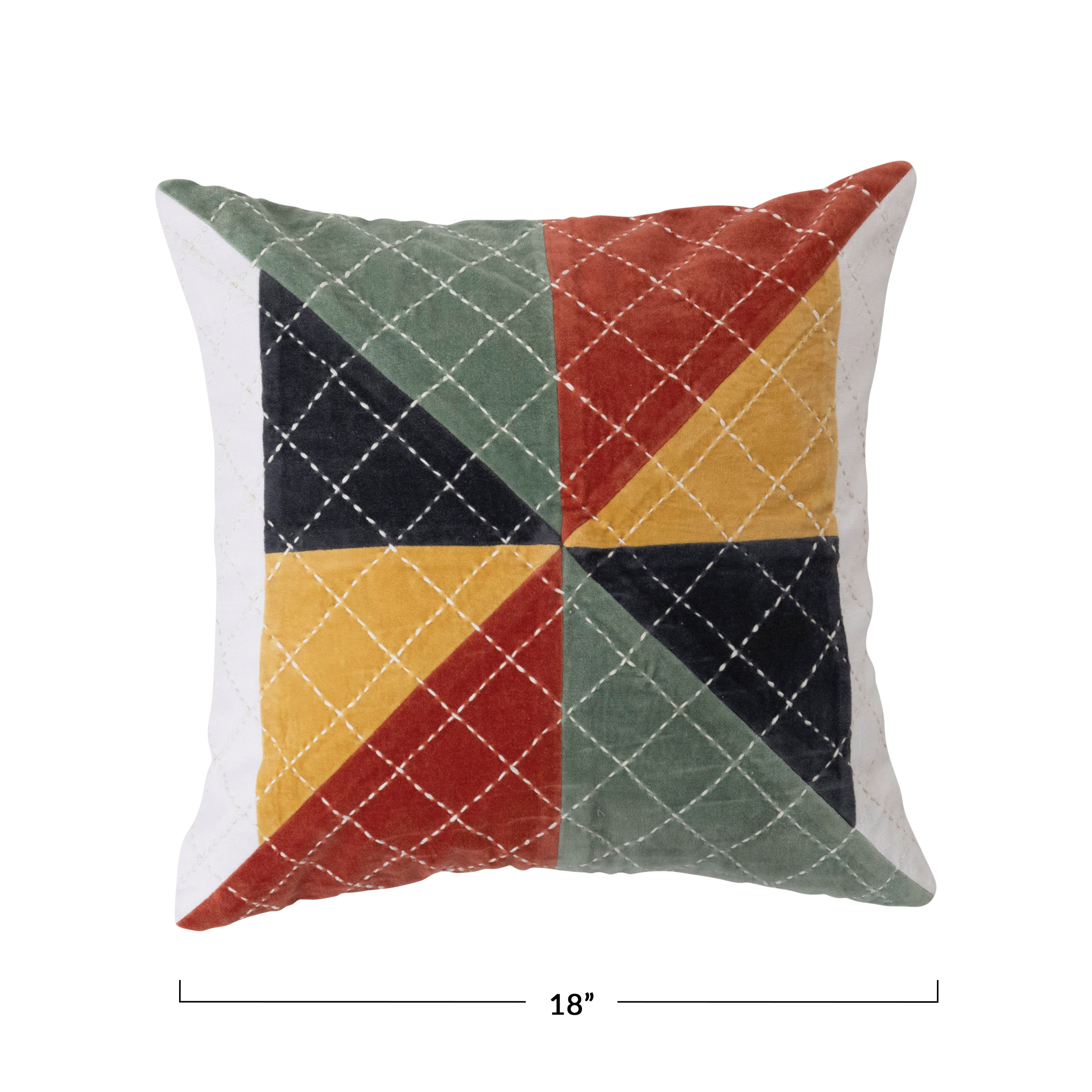Hello Honey® Multicolor Velvet Patchwork Pillow with Kantha Stitch