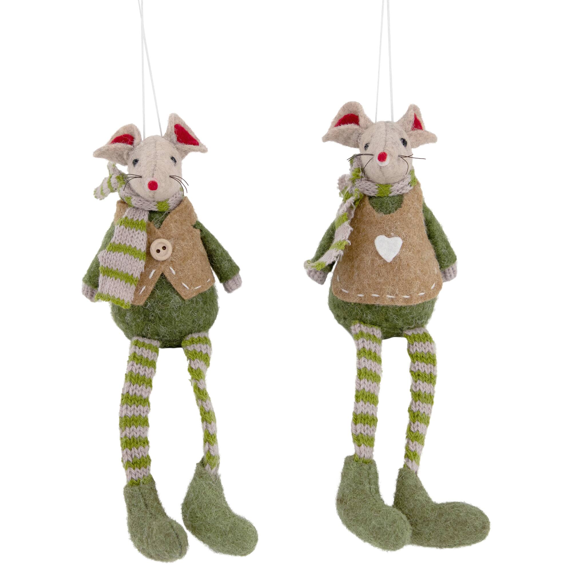 7.5&#x22; Boy &#x26; Girl Mice Christmas Ornaments Set