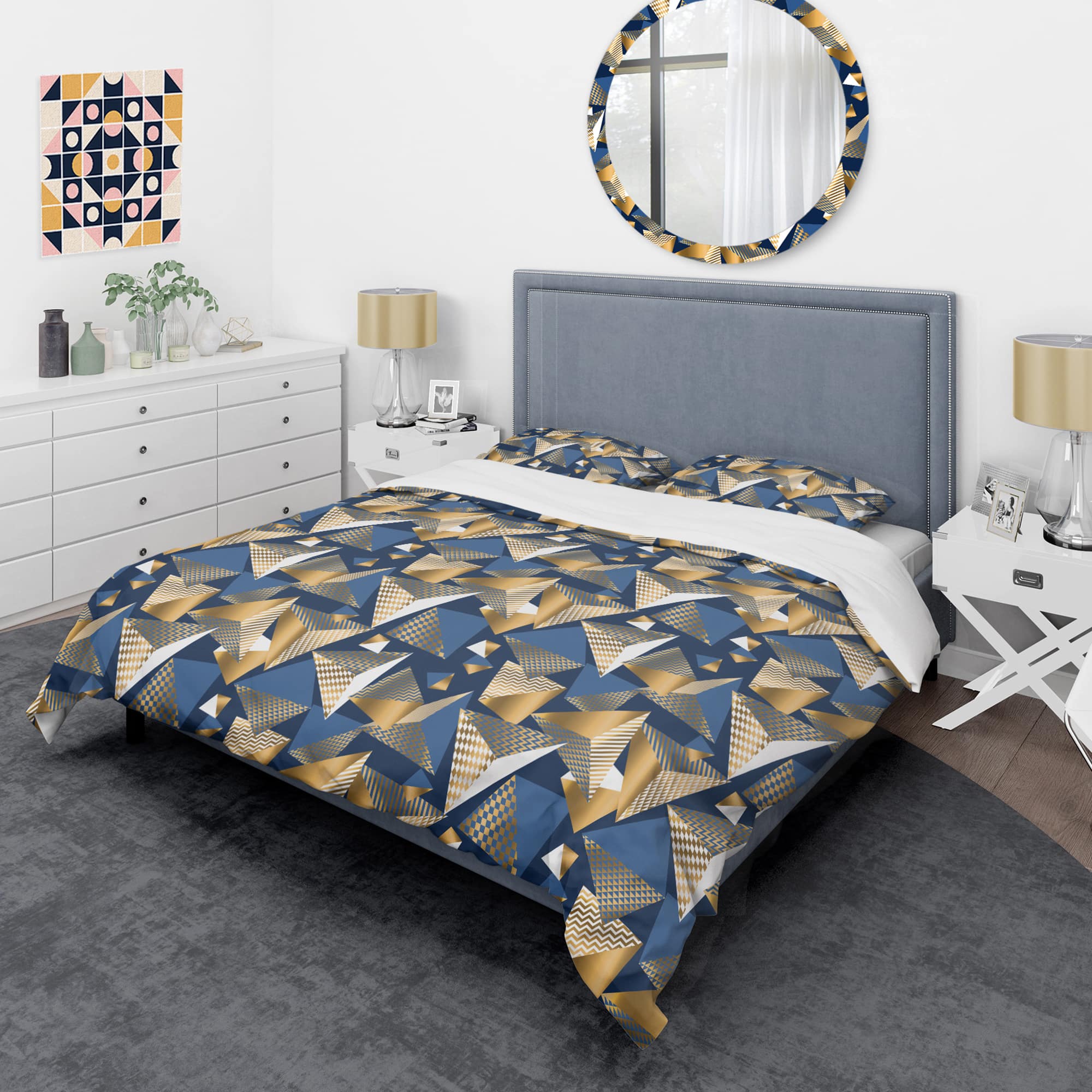 Designart 'Gold And Blue Cubes' Mid-Century Duvet Cover Set