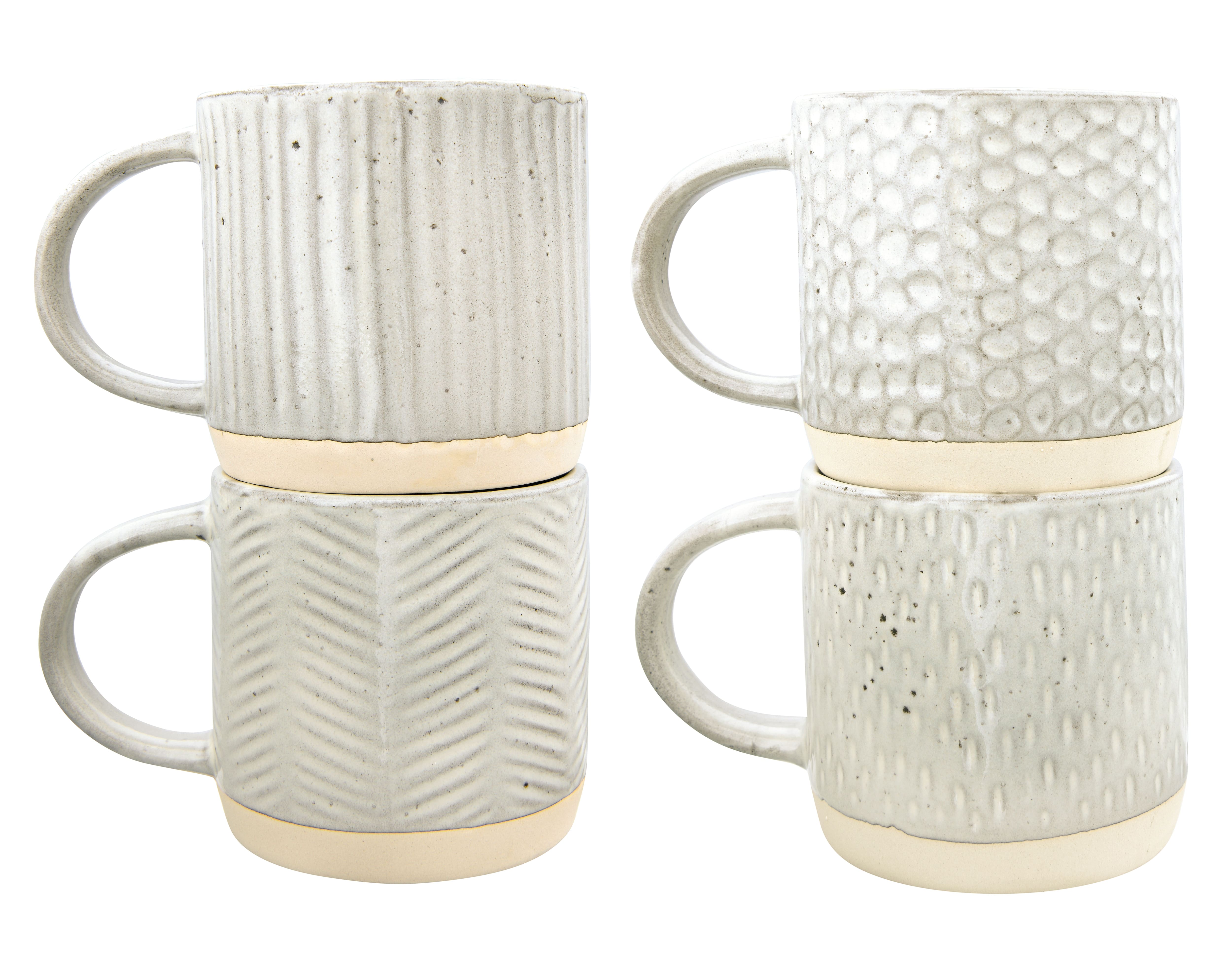 Hello Honey® Cream Debossed Reactive Glaze Stoneware Mug Set