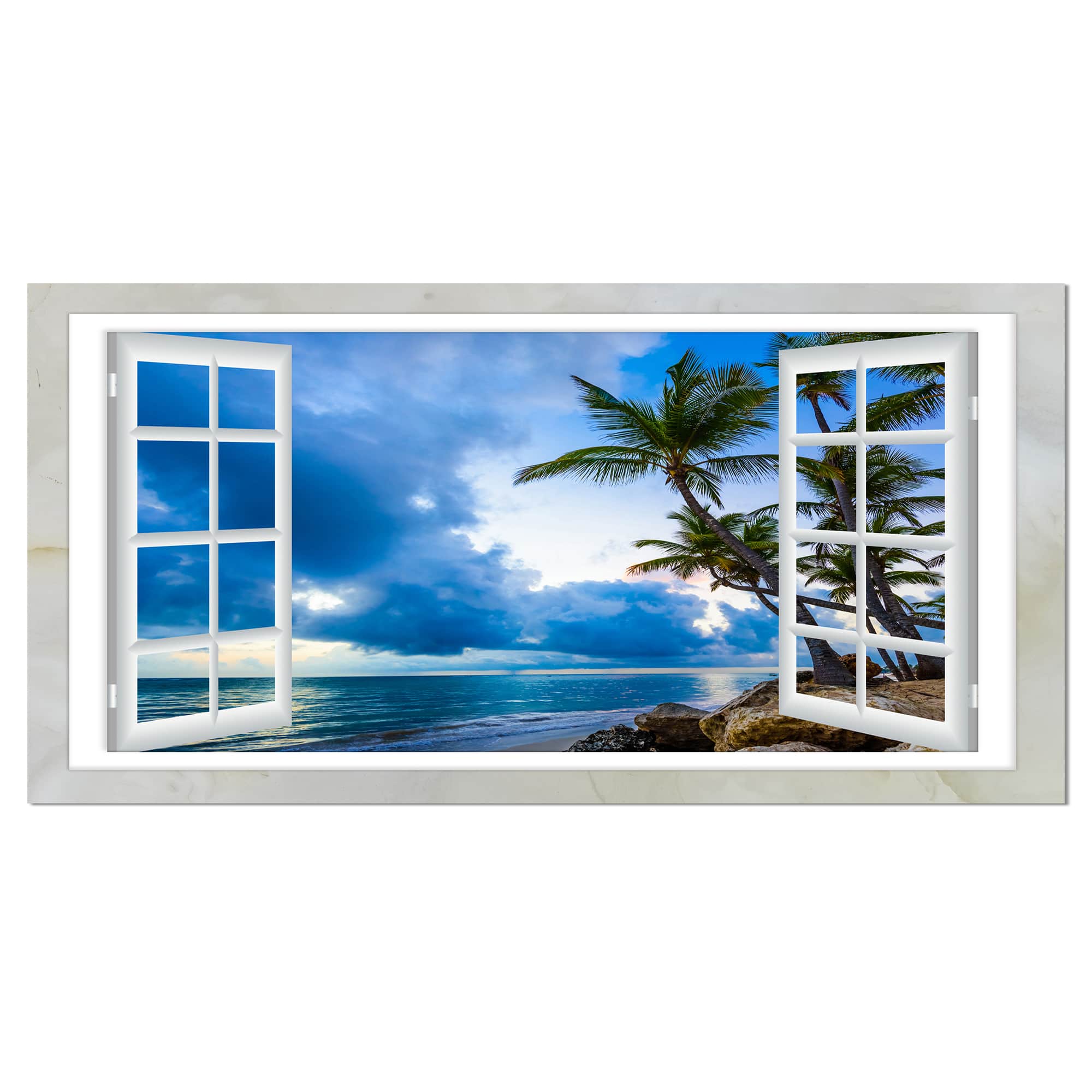 Designart - Window Open to Cloudy Blue Sky - Oversized Landscape Wall Art Print