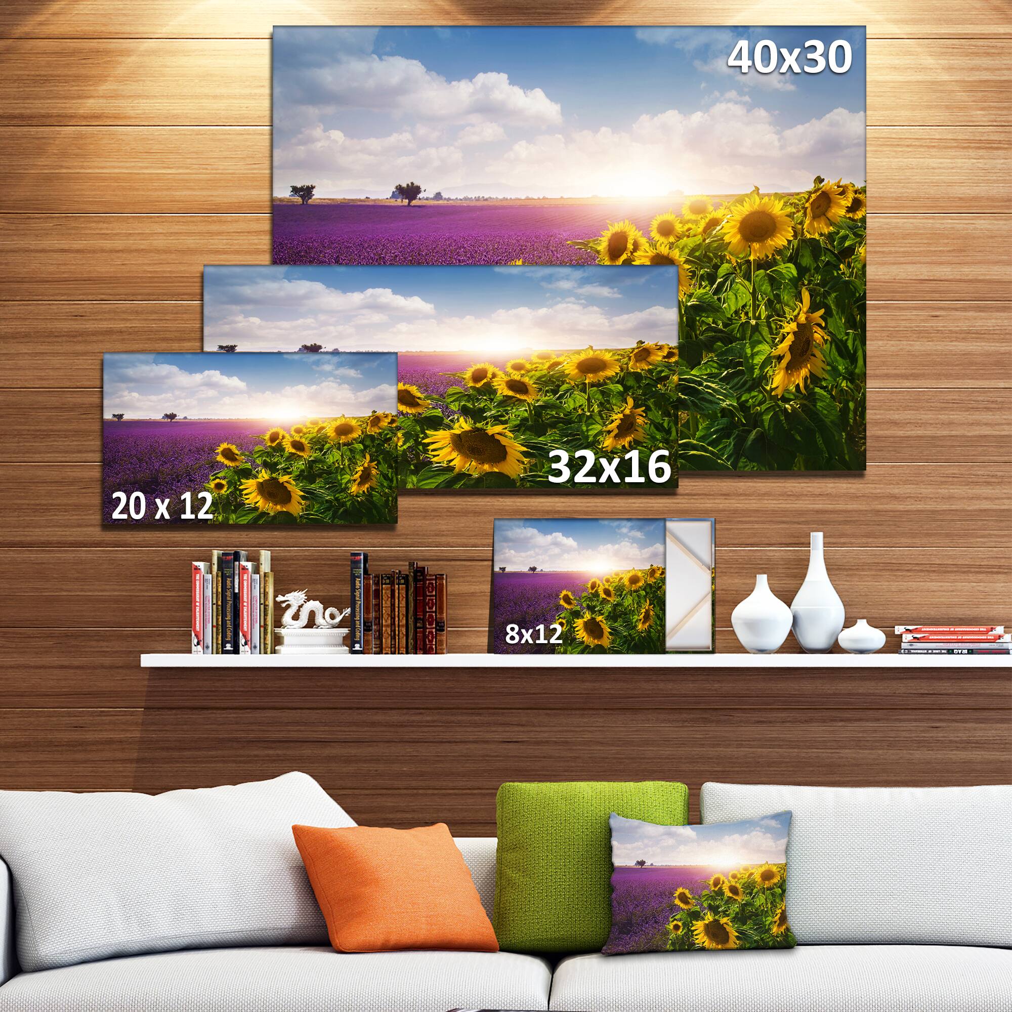 Designart - Lavender and Sunflower Fields - Floral Canvas Art Print