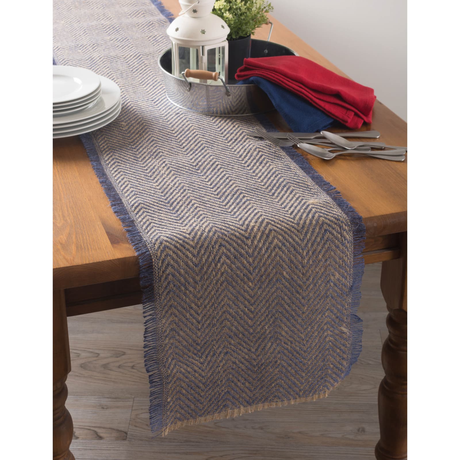 DII® 72" French Blue Chevron Burlap Table Runner