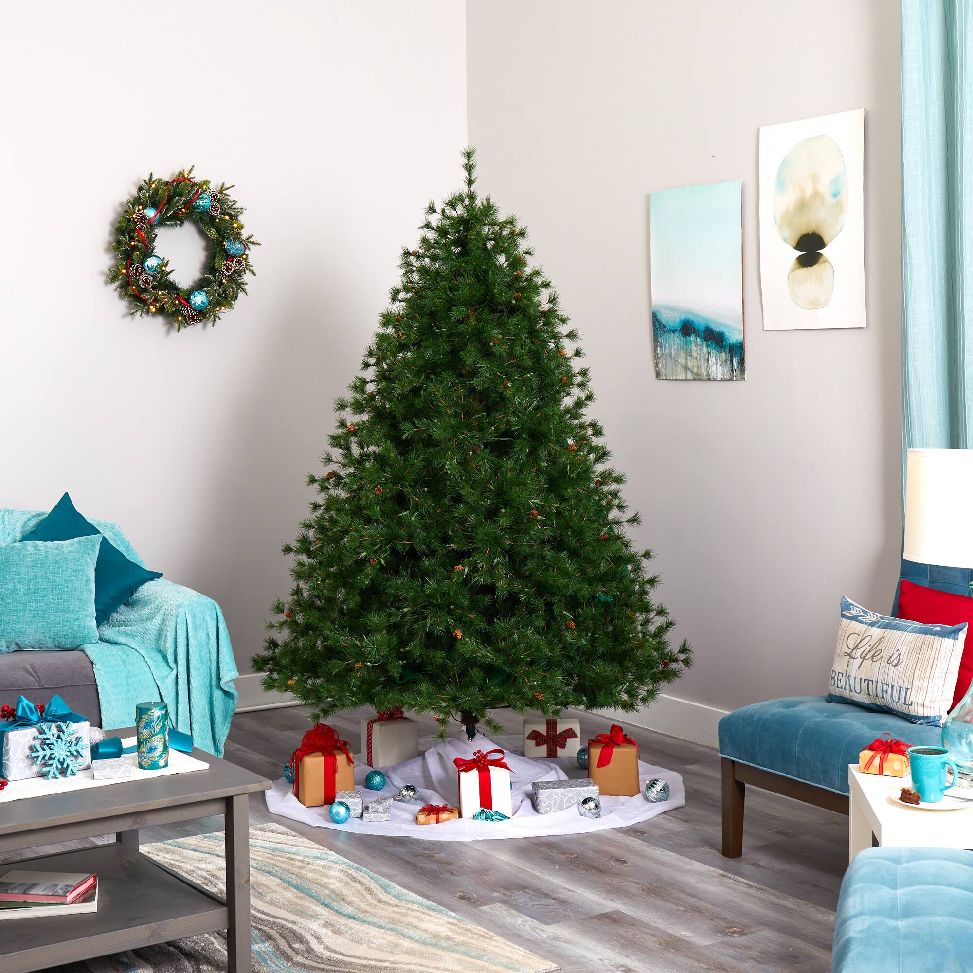7ft. Pre-Lit Colorado Mountain Pine Artificial Christmas Tree, Clear LED Lights