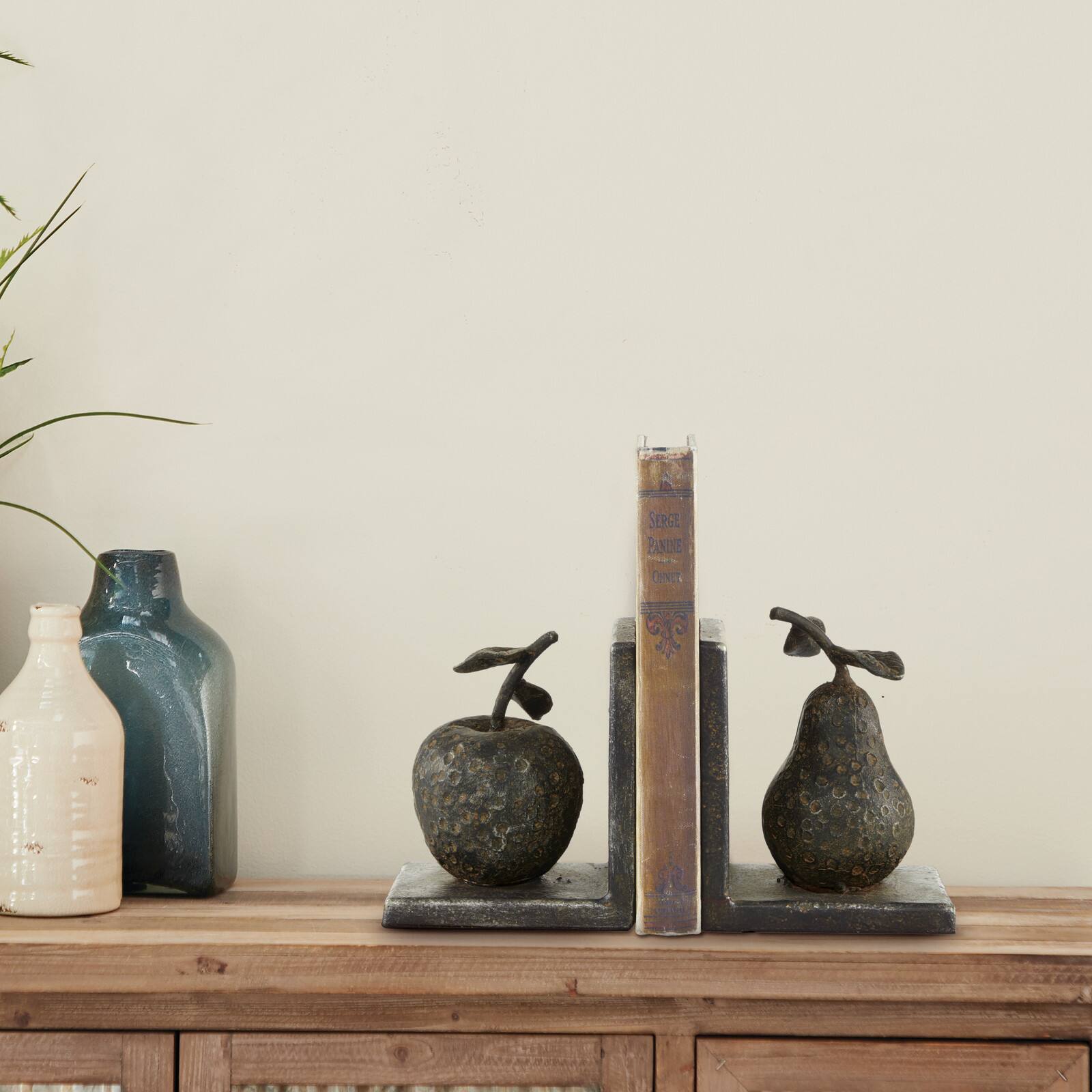 6&#x22; Gray Metal Rustic Fruit Bookends
