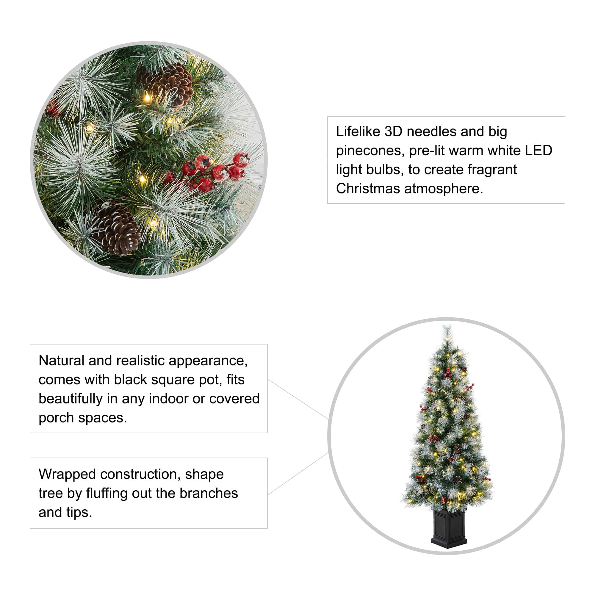 2 Pack 5ft. Pre-Lit Pine Artificial Christmas Porch Tree, Warm White LED Lights