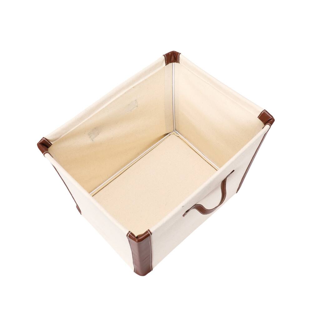 Household Essentials 16&#x22; Canvas Bin with Vegan Leather Trim
