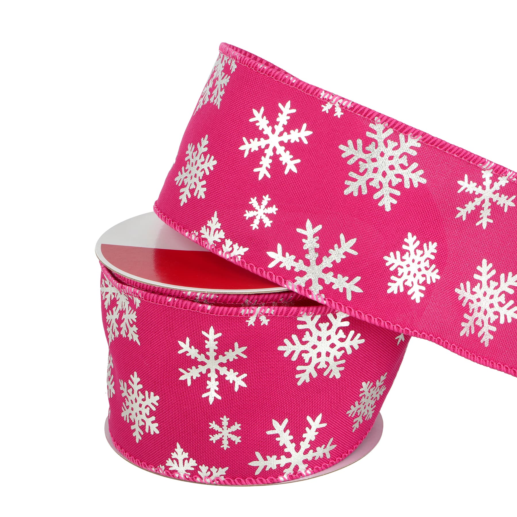 2.5&#x22; x 30ft. Hot Pink &#x26; Silver Snowflakes Wired Ribbon by Celebrate It&#xAE;