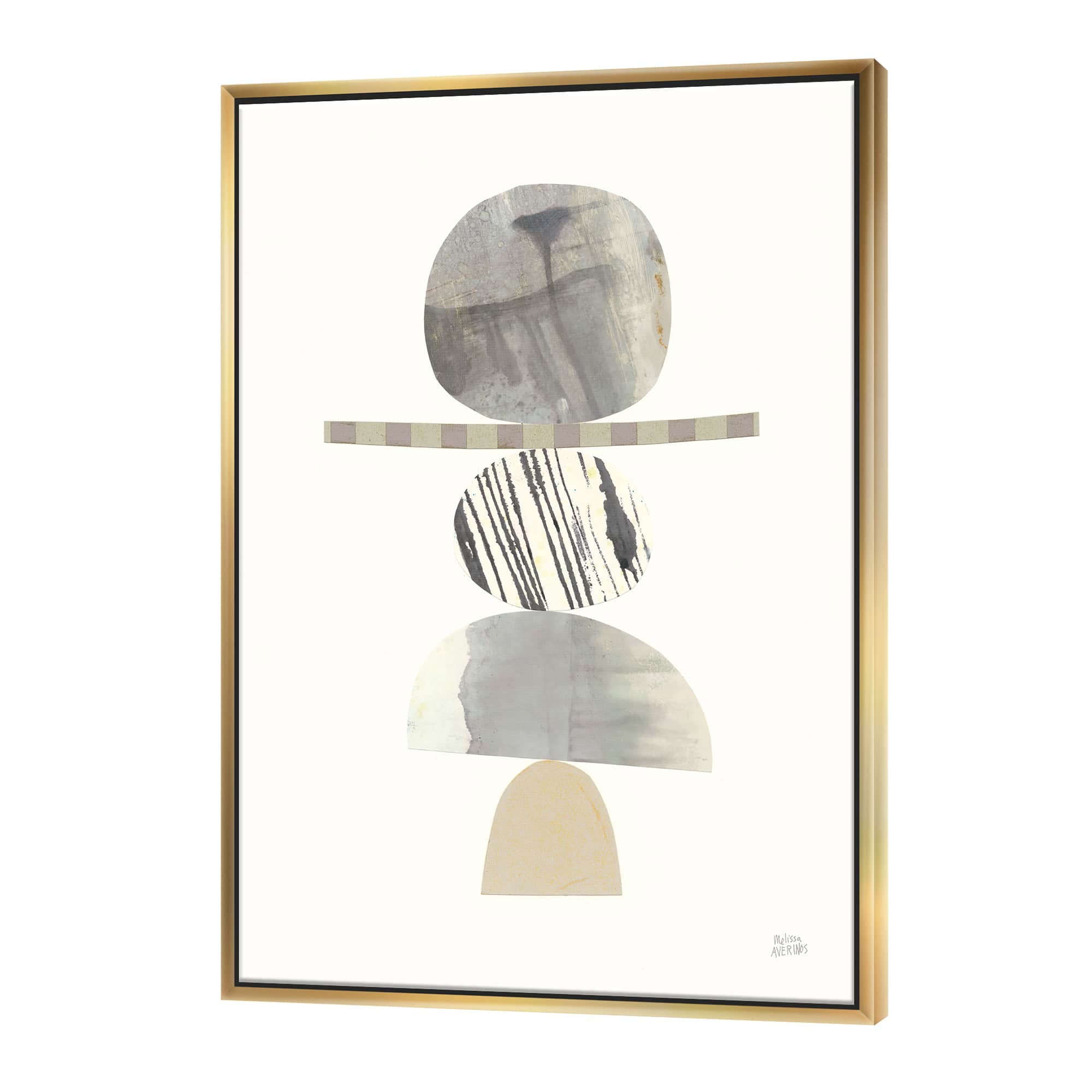 Designart - Geometric Balance Neutral I - Shabby Chic Canvas in Gold Frame