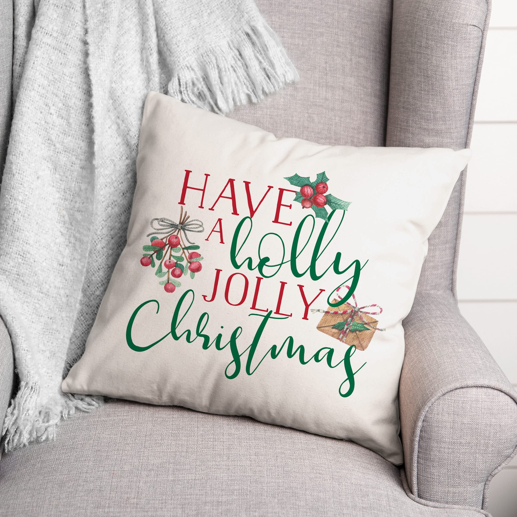 Holly Jolly Christmas 18" x 18" Spun Poly Pillow