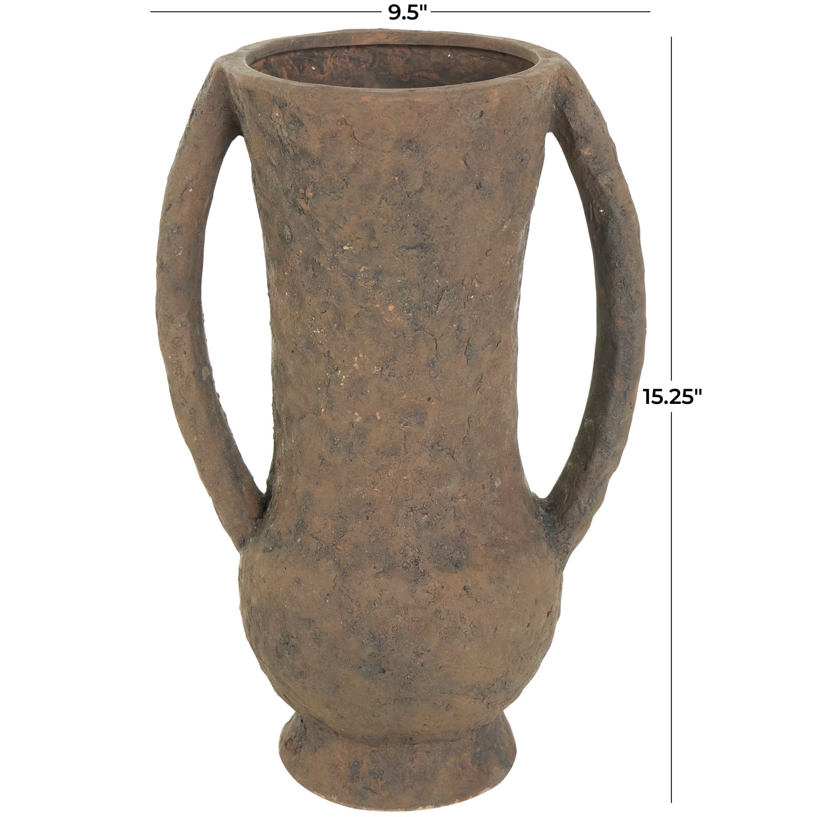 15&#x22; Dark Brown Ceramic Handmade Textured Amphora Vase with Two Long Handles