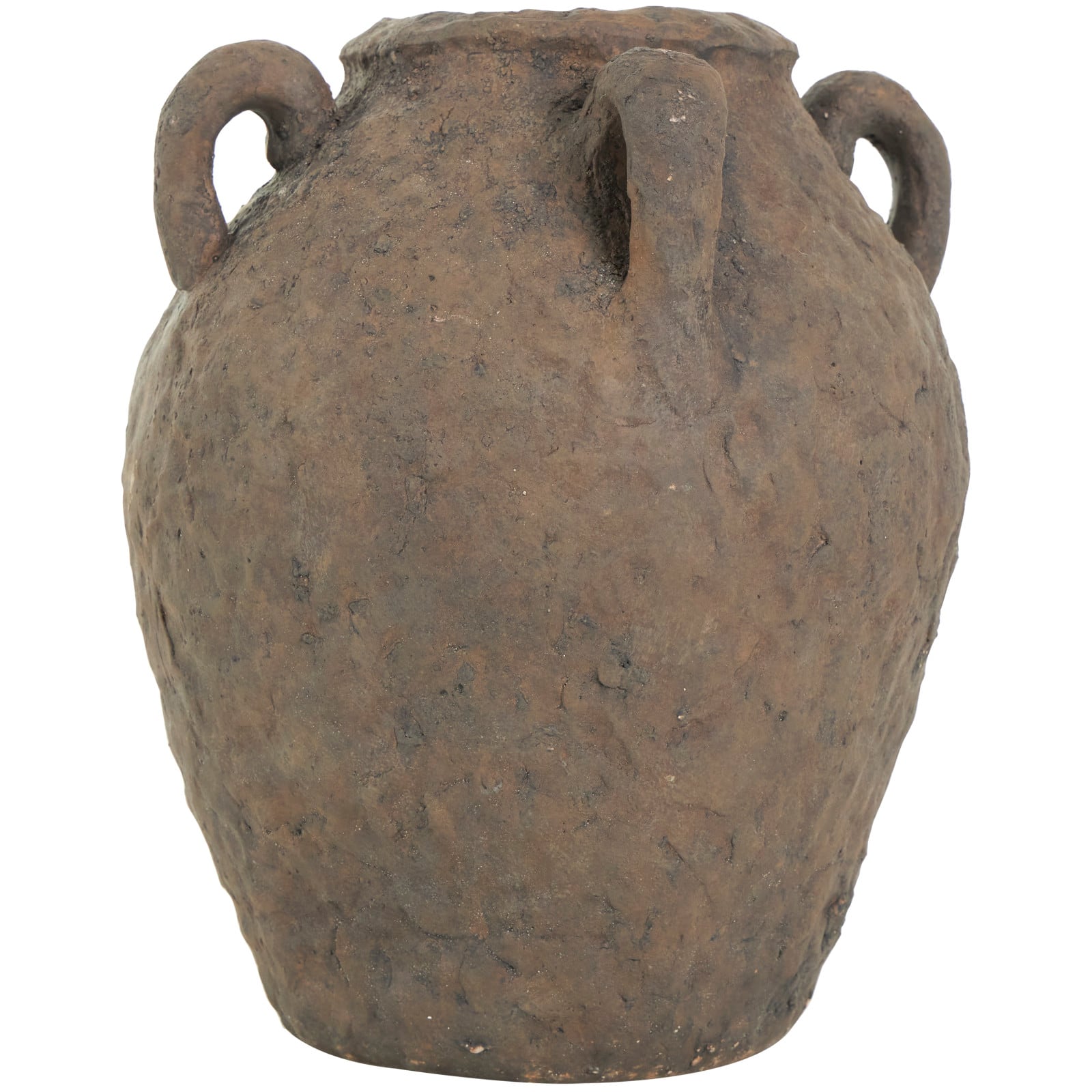 12" Dark Brown Ceramic Handmade Textured Vase with 4 Handles
