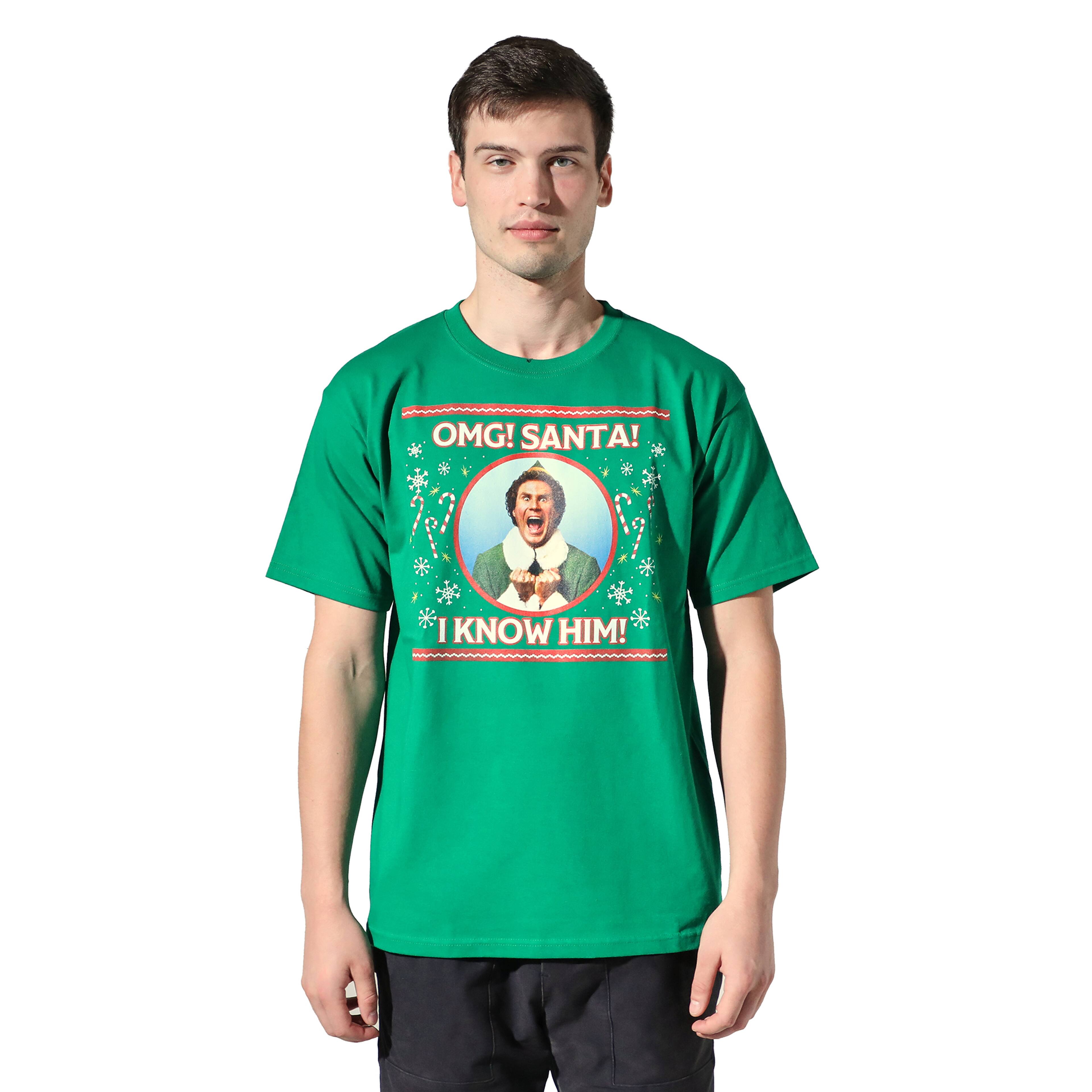 T-shirt pour adulte &#xE0; col rond Buddy the Elf OMG! Santa! vert irlandais