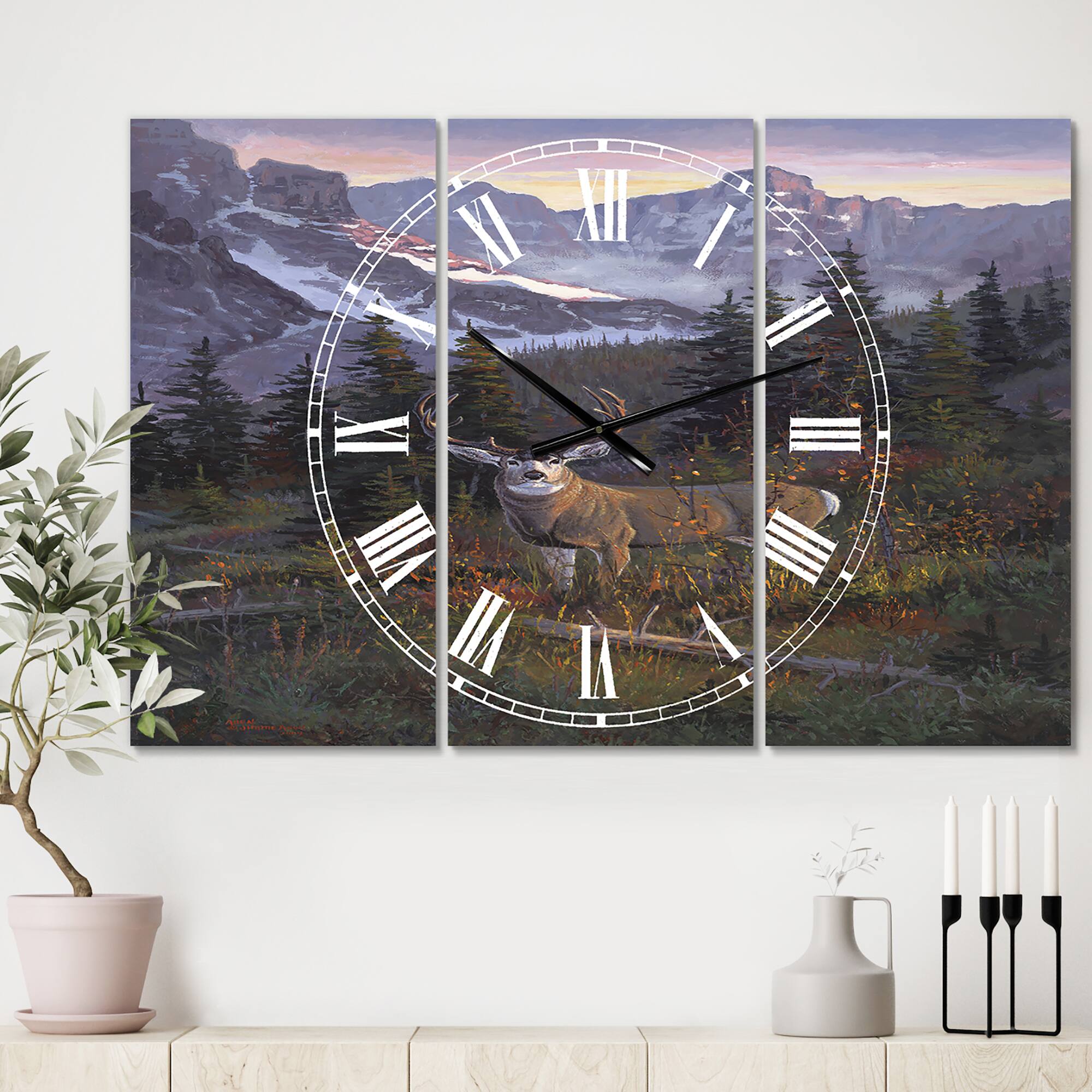 Designart 'High Country Muley Large Traditional Multipanel Wall Clock
