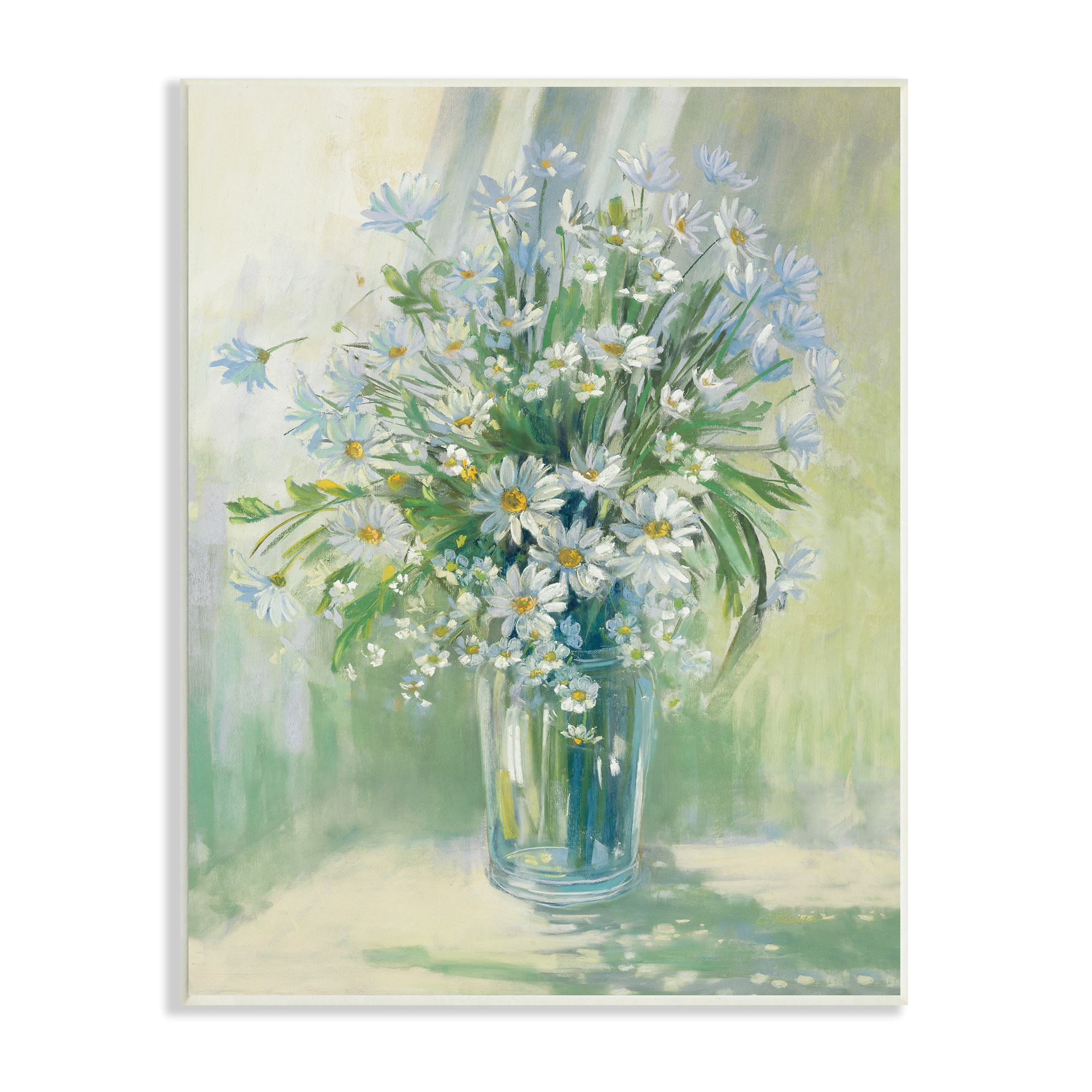 Stupell Industries Sunlit Bouquet of Daisies Blue Green Pastels Wall Plaque